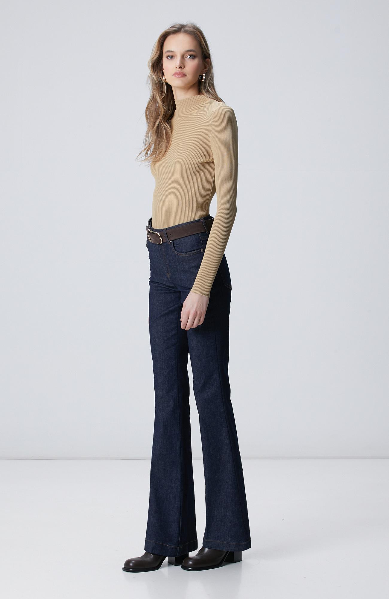 Network Kadın Camel İnce Ribana Örgü Rayon Basic Kazak