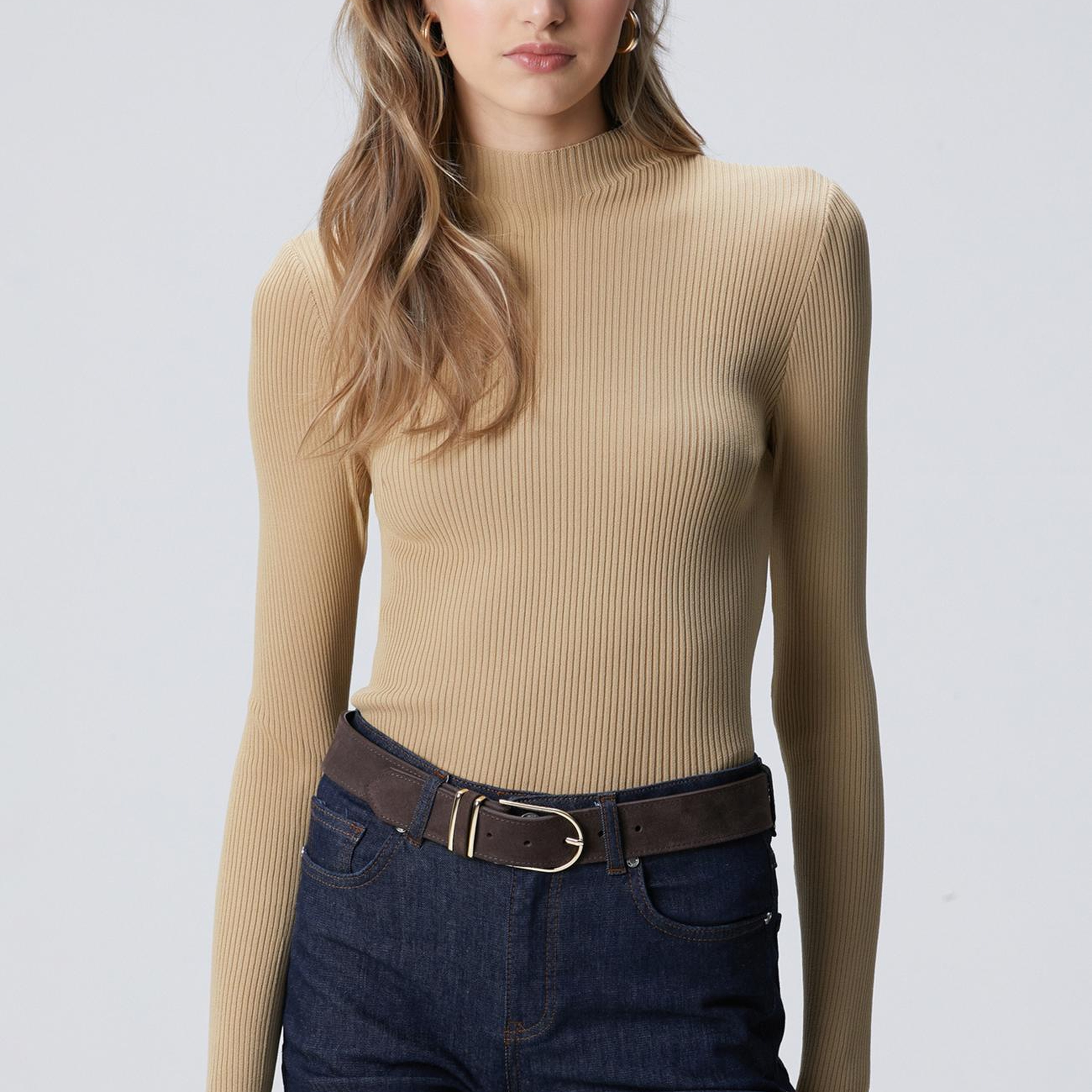 Network Kadın Camel İnce Ribana Örgü Rayon Basic Kazak