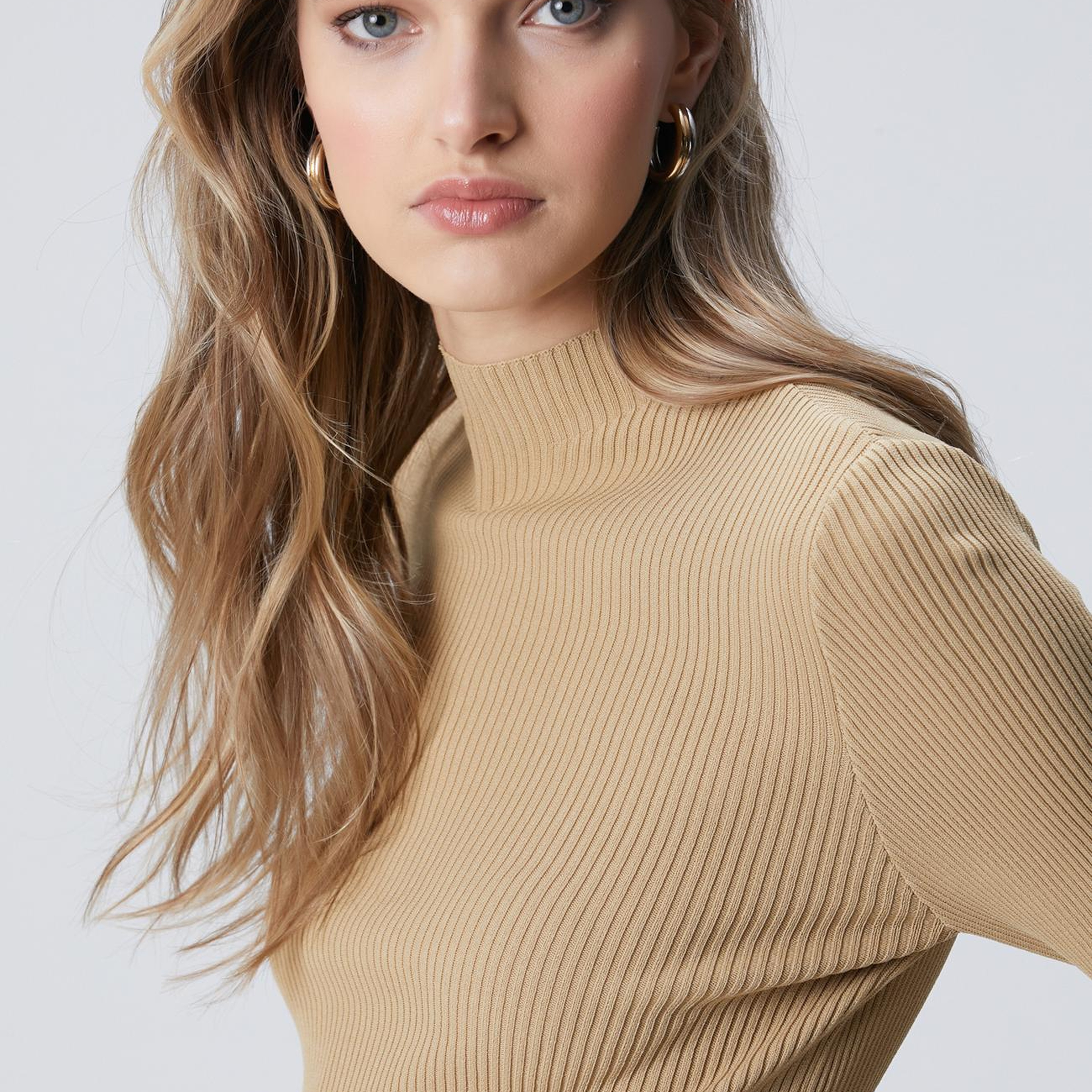 Network Kadın Camel İnce Ribana Örgü Rayon Basic Kazak