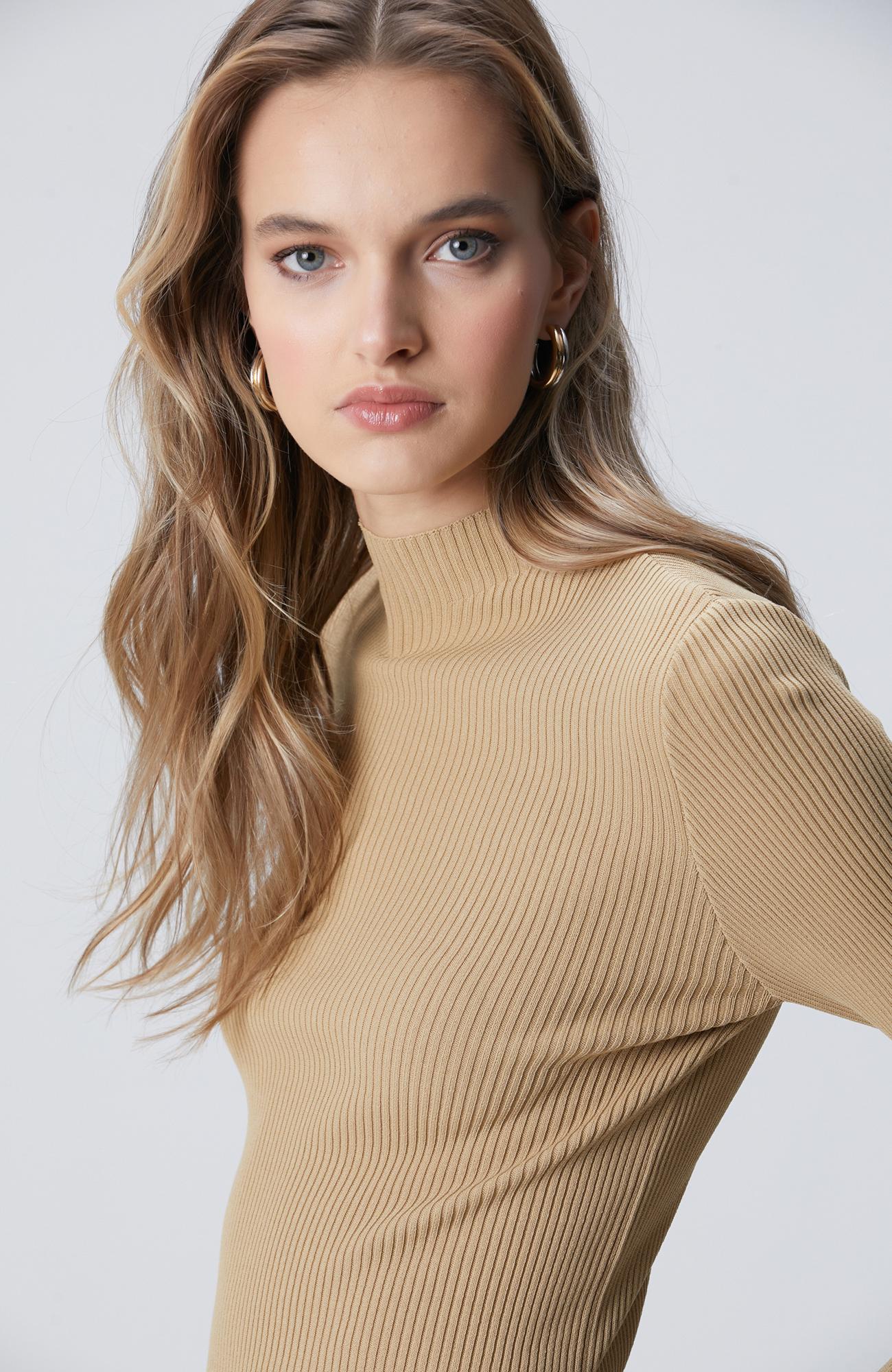 Network Kadın Camel İnce Ribana Örgü Rayon Basic Kazak