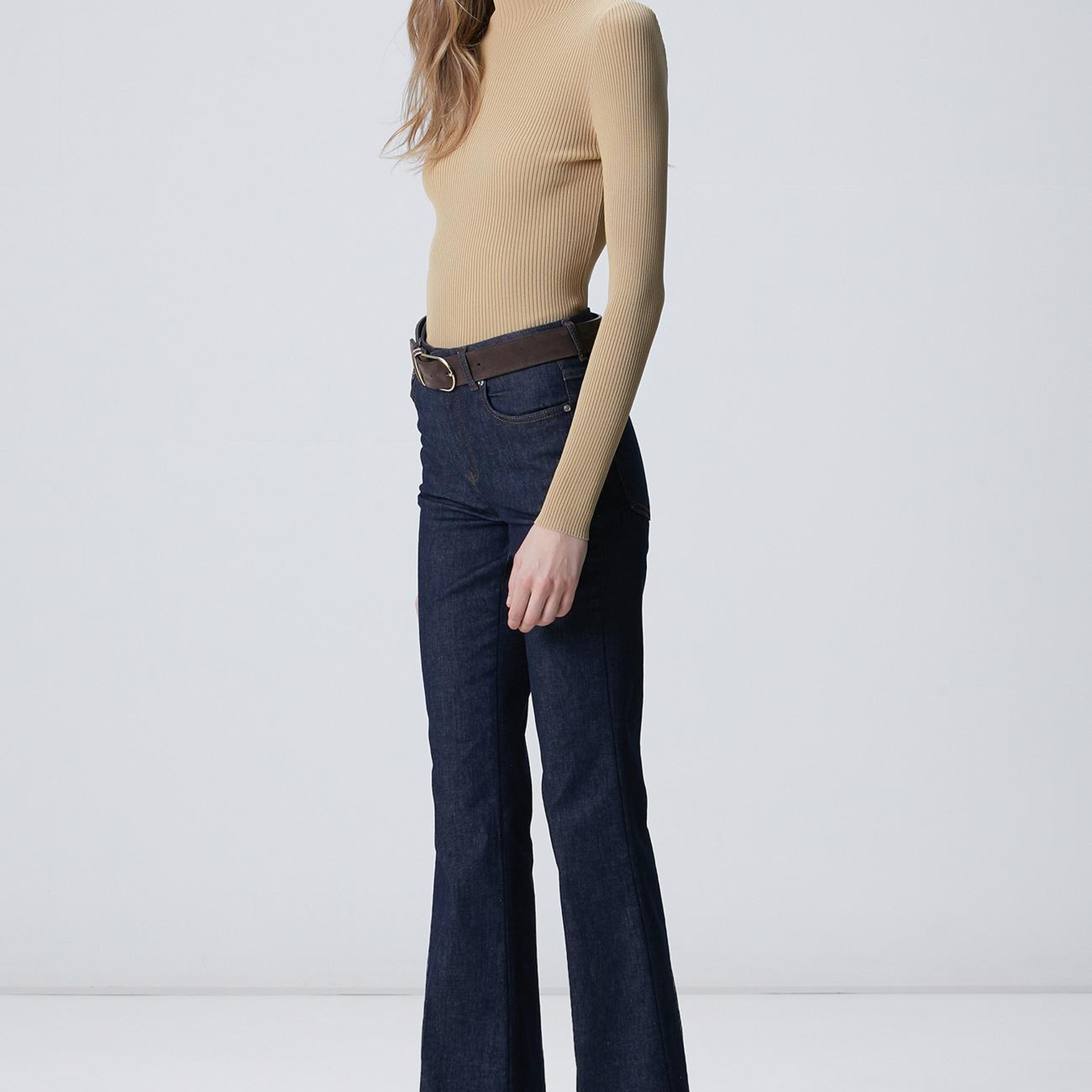 Network Kadın Camel İnce Ribana Örgü Rayon Basic Kazak