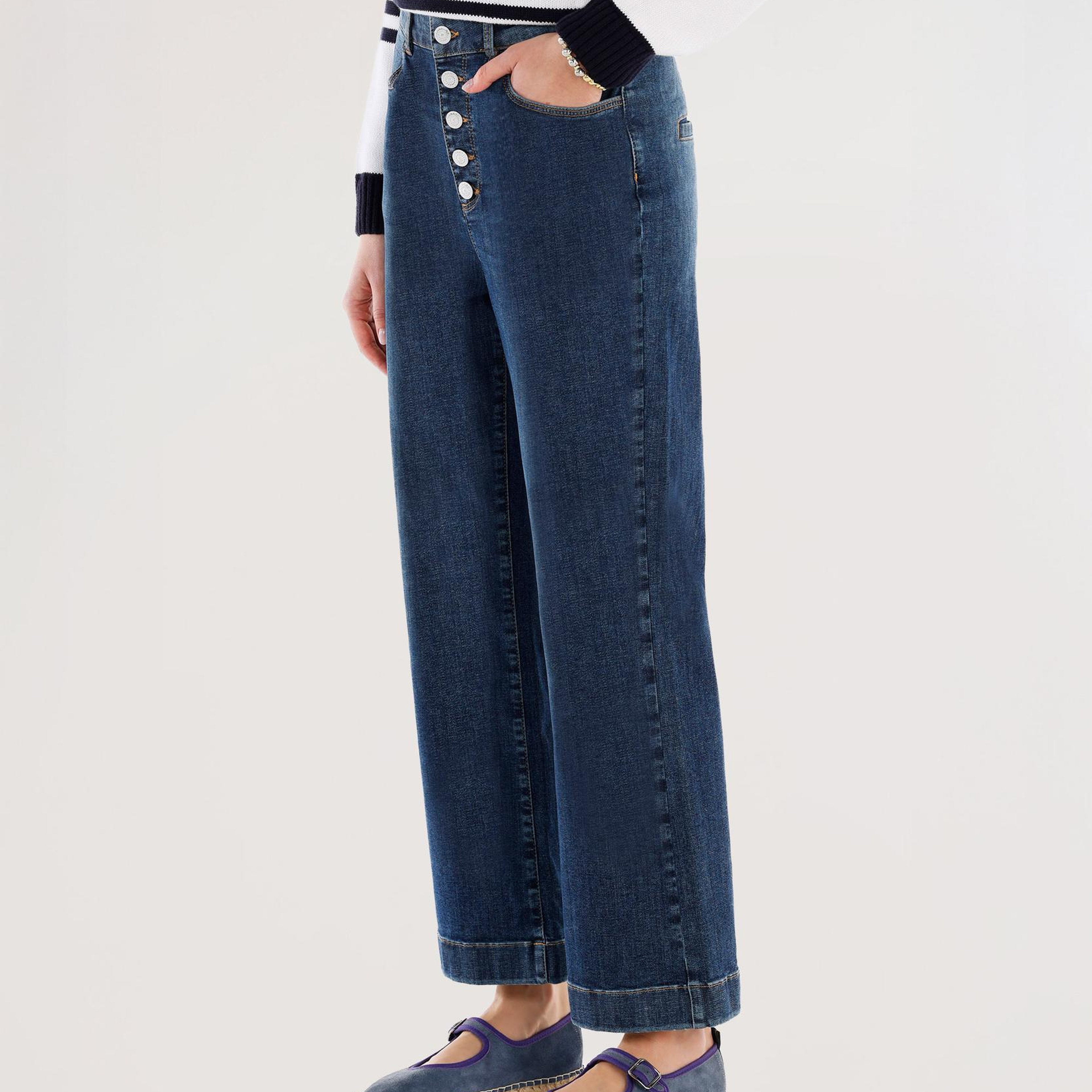 YARGICI Düğme Detaylı İspanyol Paça Normal Bel Denim Pantolon