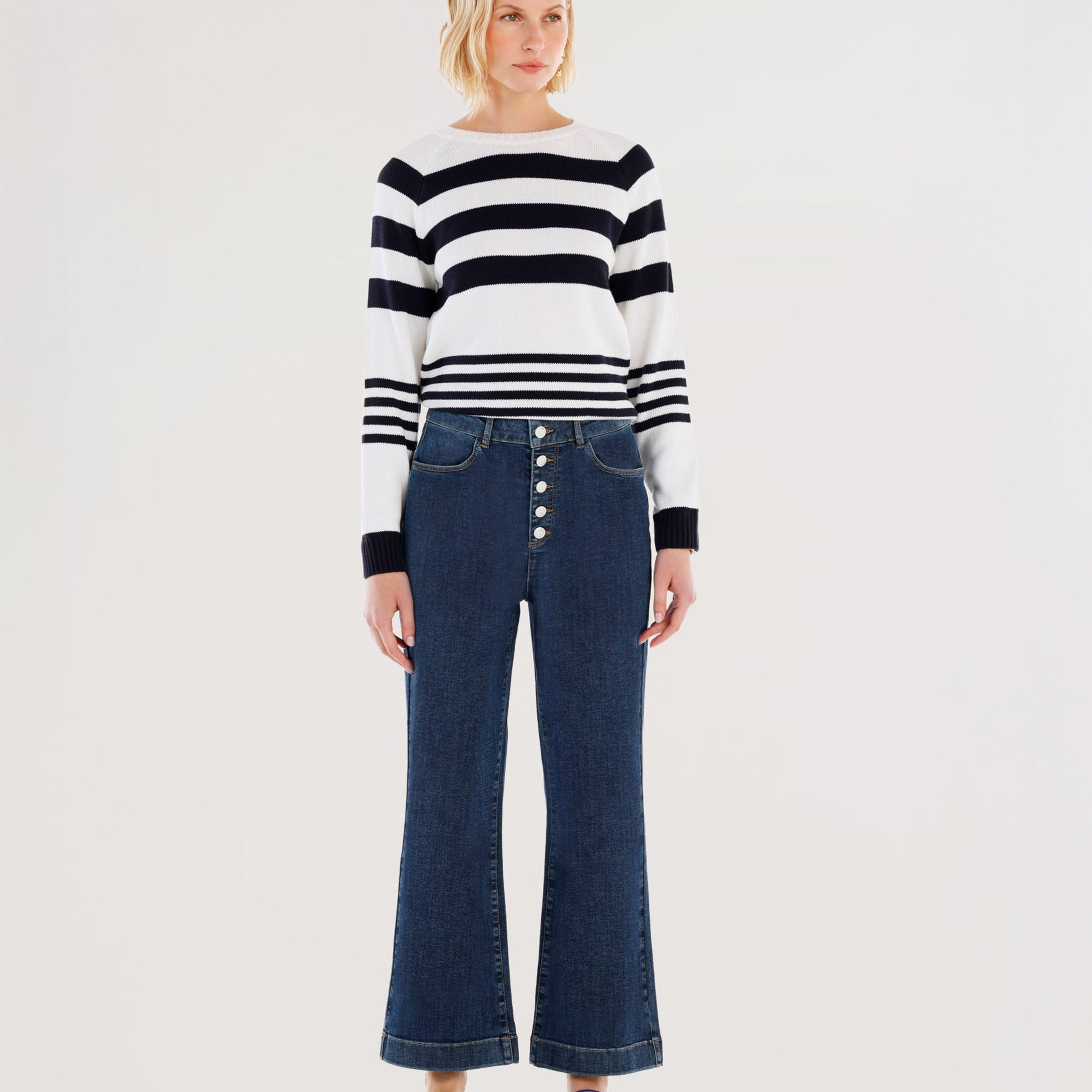 YARGICI Düğme Detaylı İspanyol Paça Normal Bel Denim Pantolon