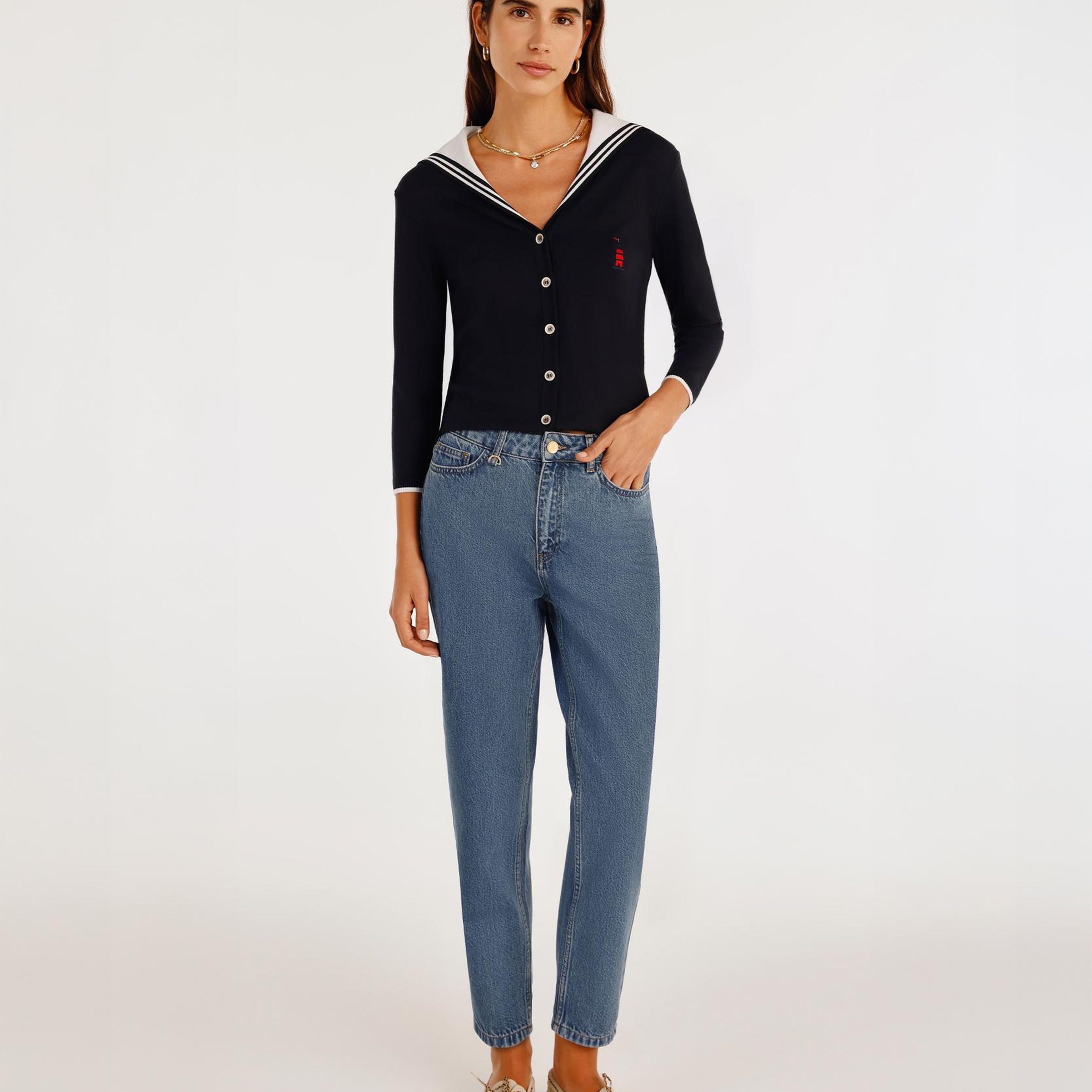 YARGICI Kemer Aksesuarlı Yüksel Bel Mom Fit Denim Pantolon
