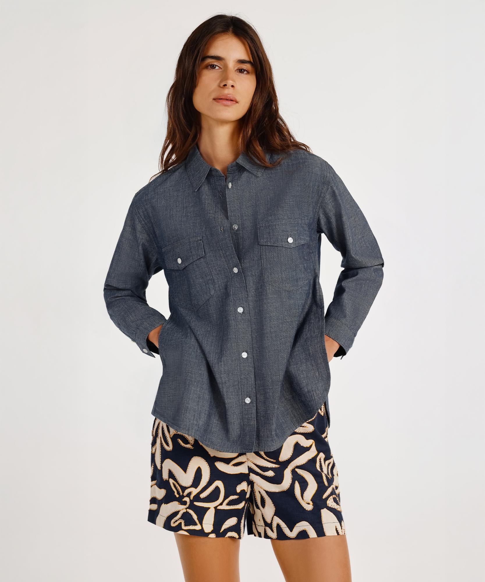 YARGICI Yırtmaç Detaylı Uzun Kollu Denim Gömlek