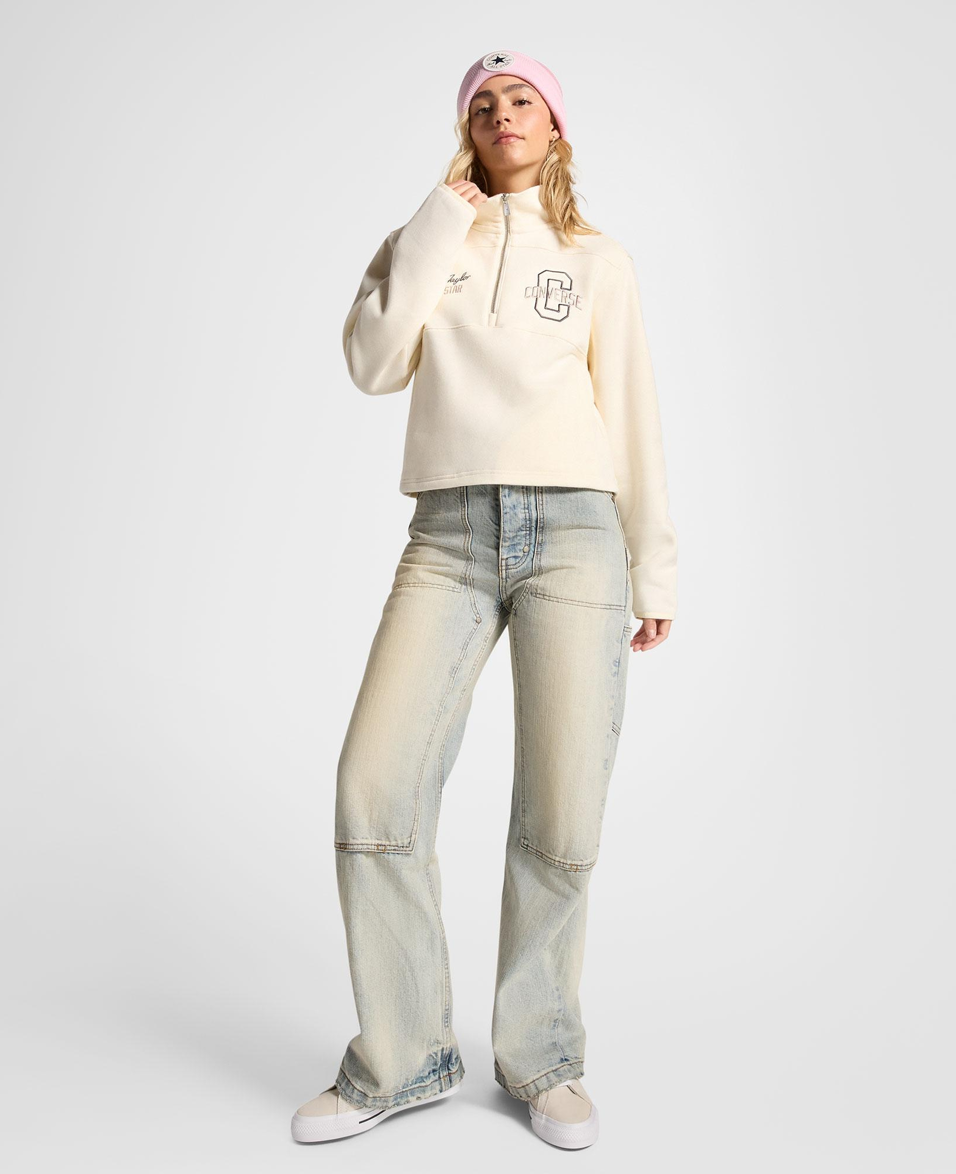 Converse Kadın Yarım Fermuarlı Krem Sweatshirt