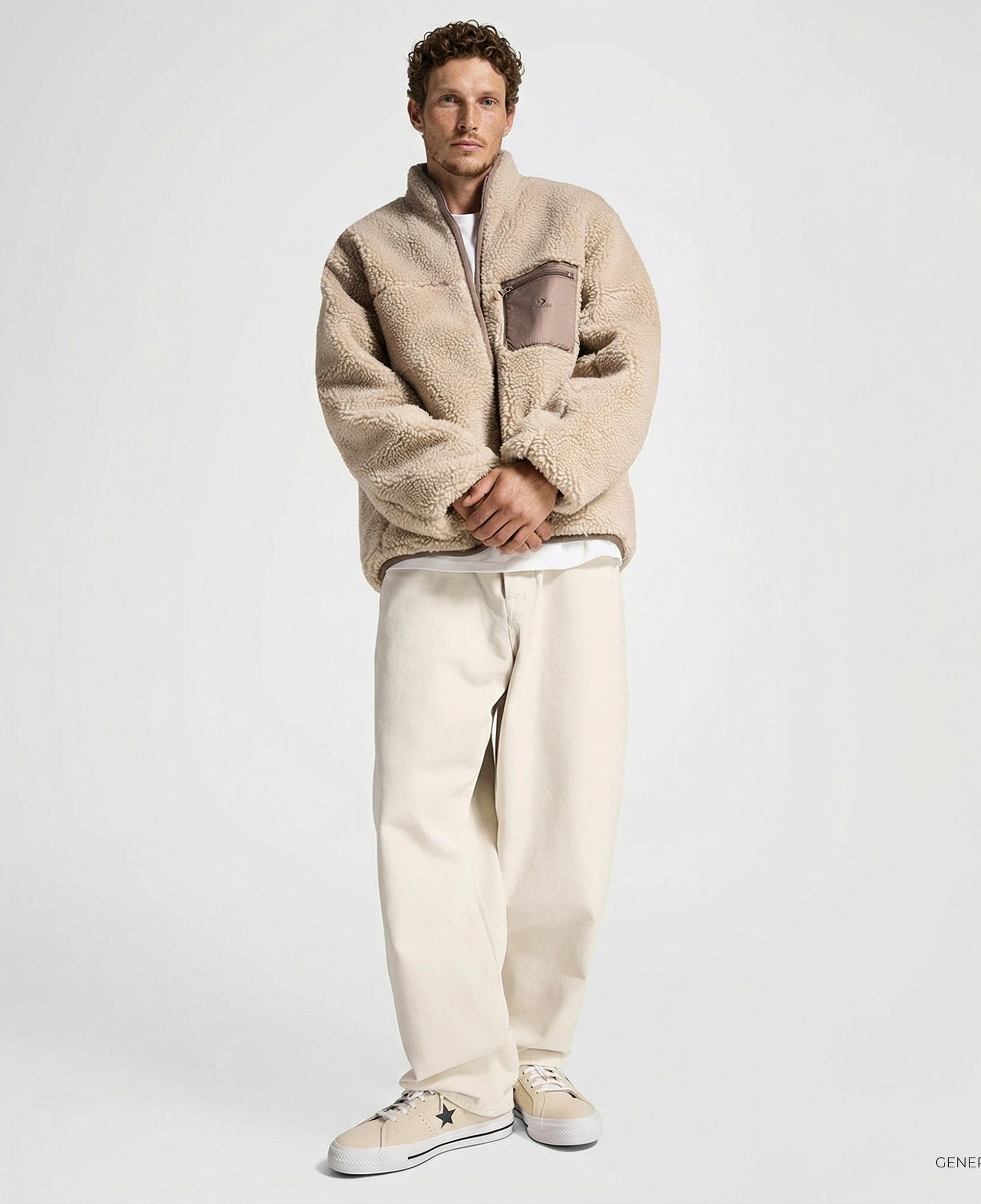 Converse Erkek Dik Yaka Çift Taraflı Bej Mont