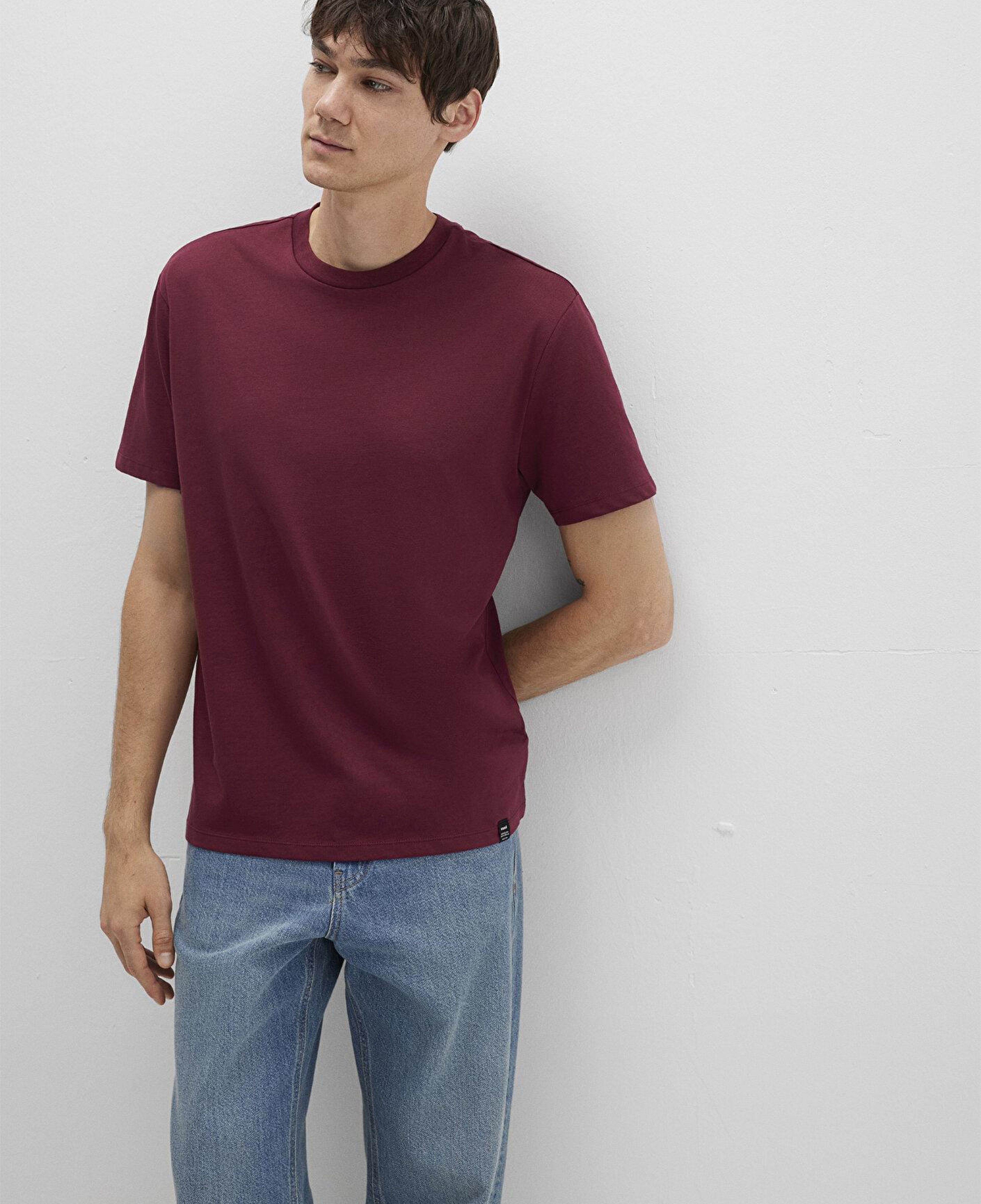 Mavi Etiket Detaylı Bordo Basic Tişört Loose Fit / Bol Rahat Kesim 0611824-70394