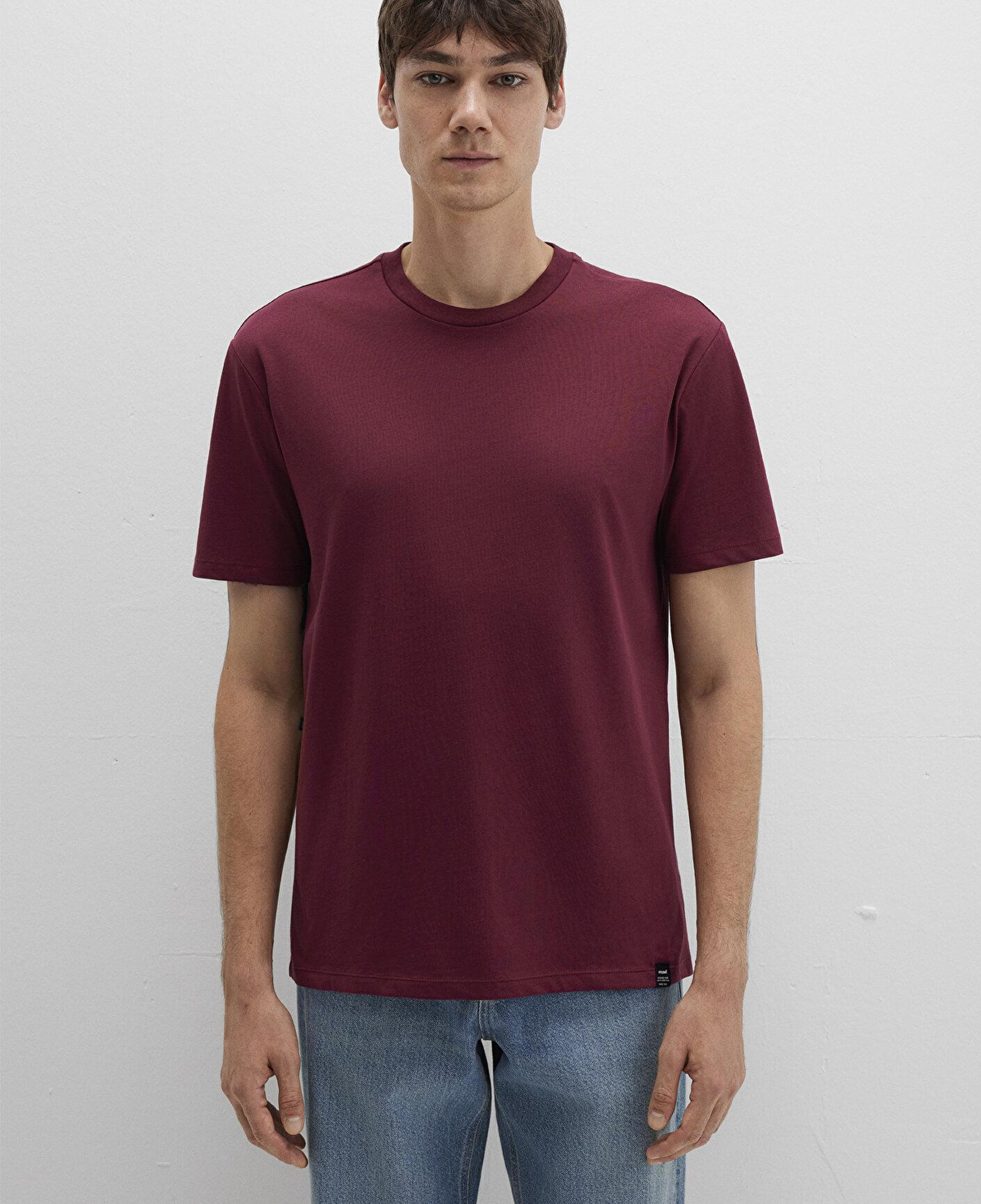 Mavi Etiket Detaylı Bordo Basic Tişört Loose Fit / Bol Rahat Kesim 0611824-70394