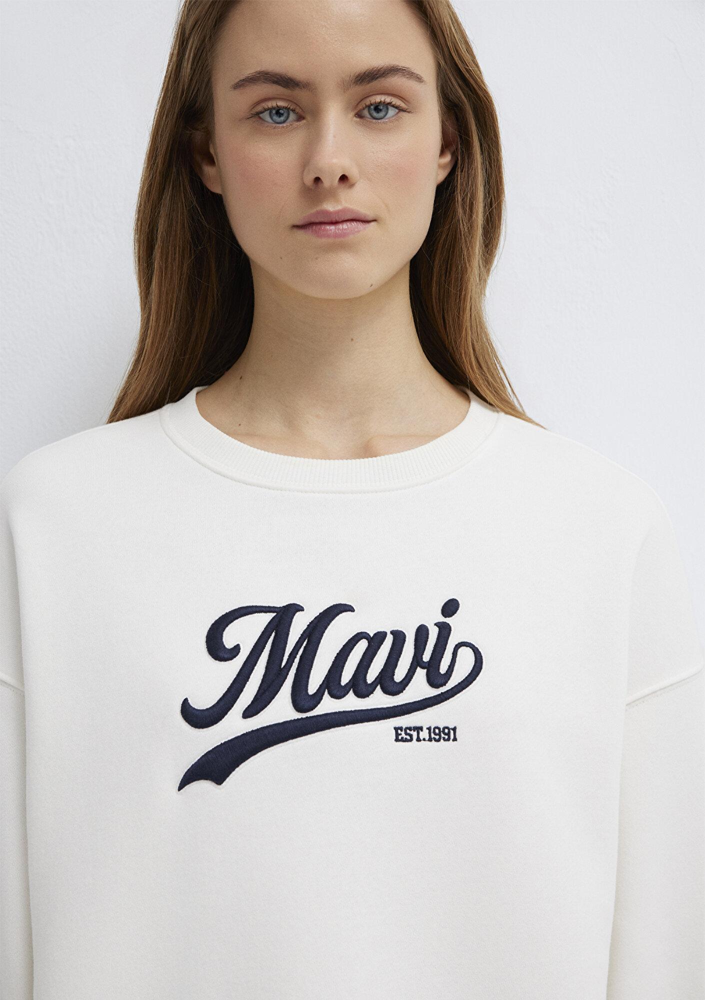 Mavi Mavi Logo Baskılı Ekru Sweatshirt 1S10419-80194