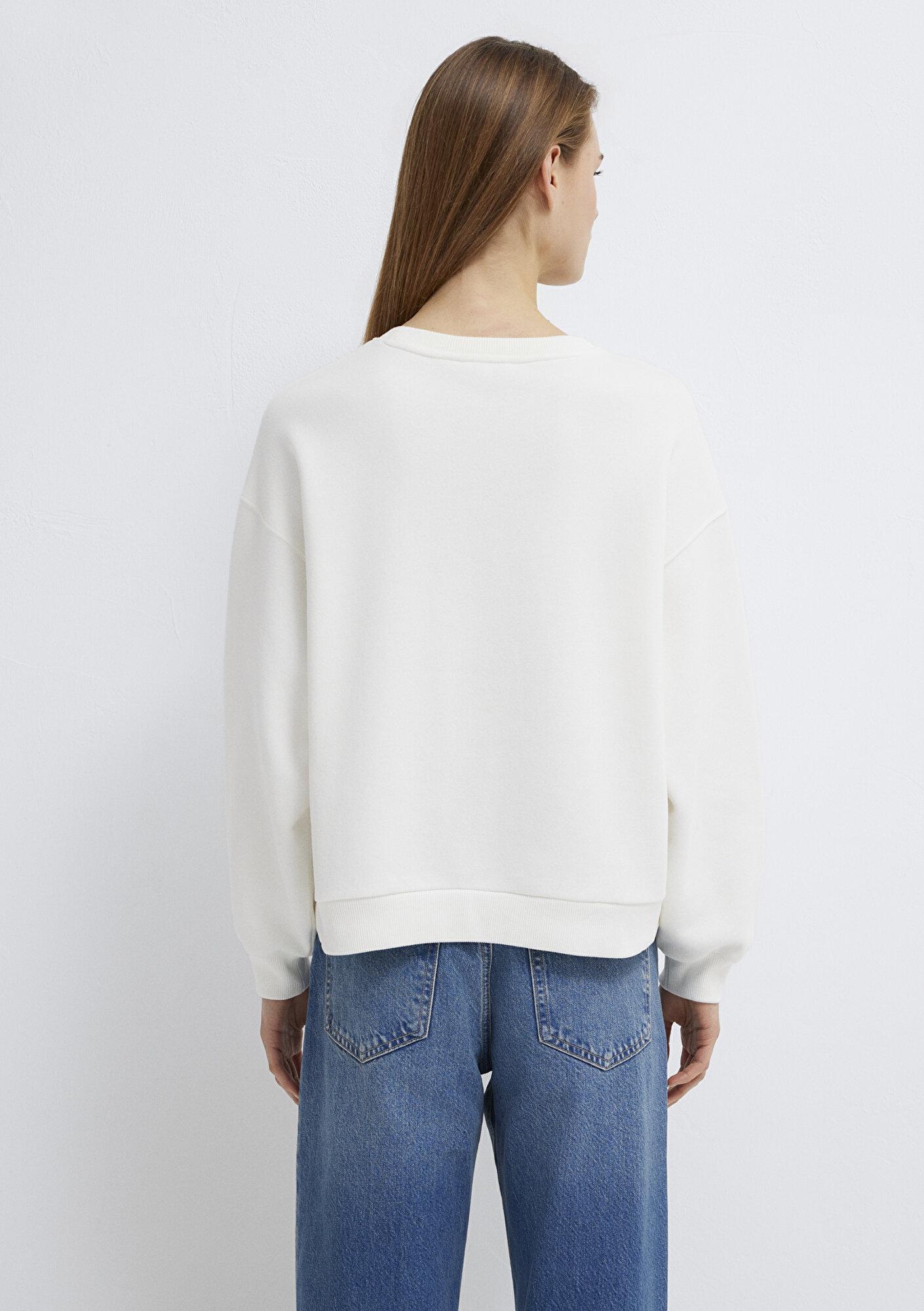 Mavi Mavi Logo Baskılı Ekru Sweatshirt 1S10419-80194