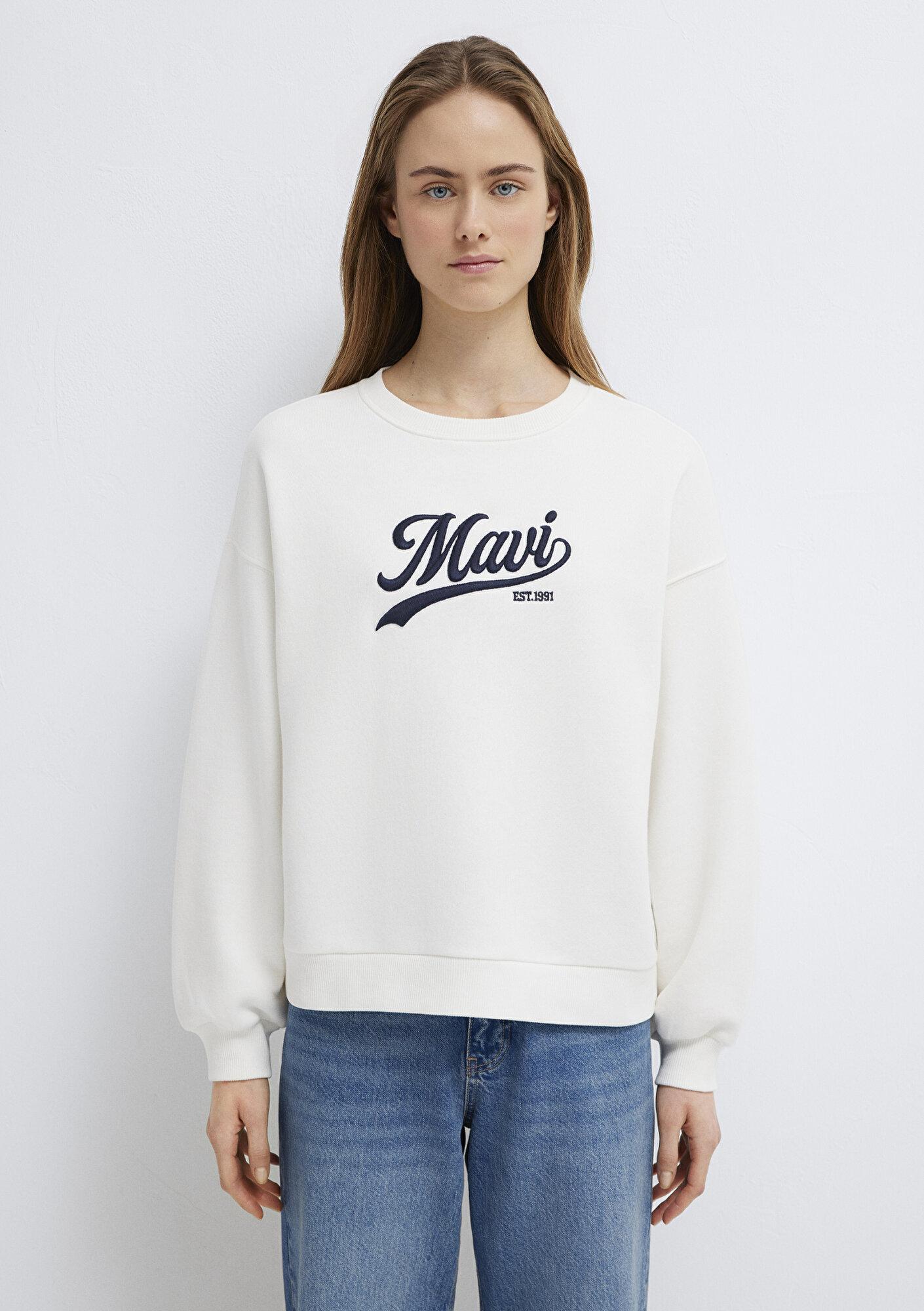 Mavi Mavi Logo Baskılı Ekru Sweatshirt 1S10419-80194