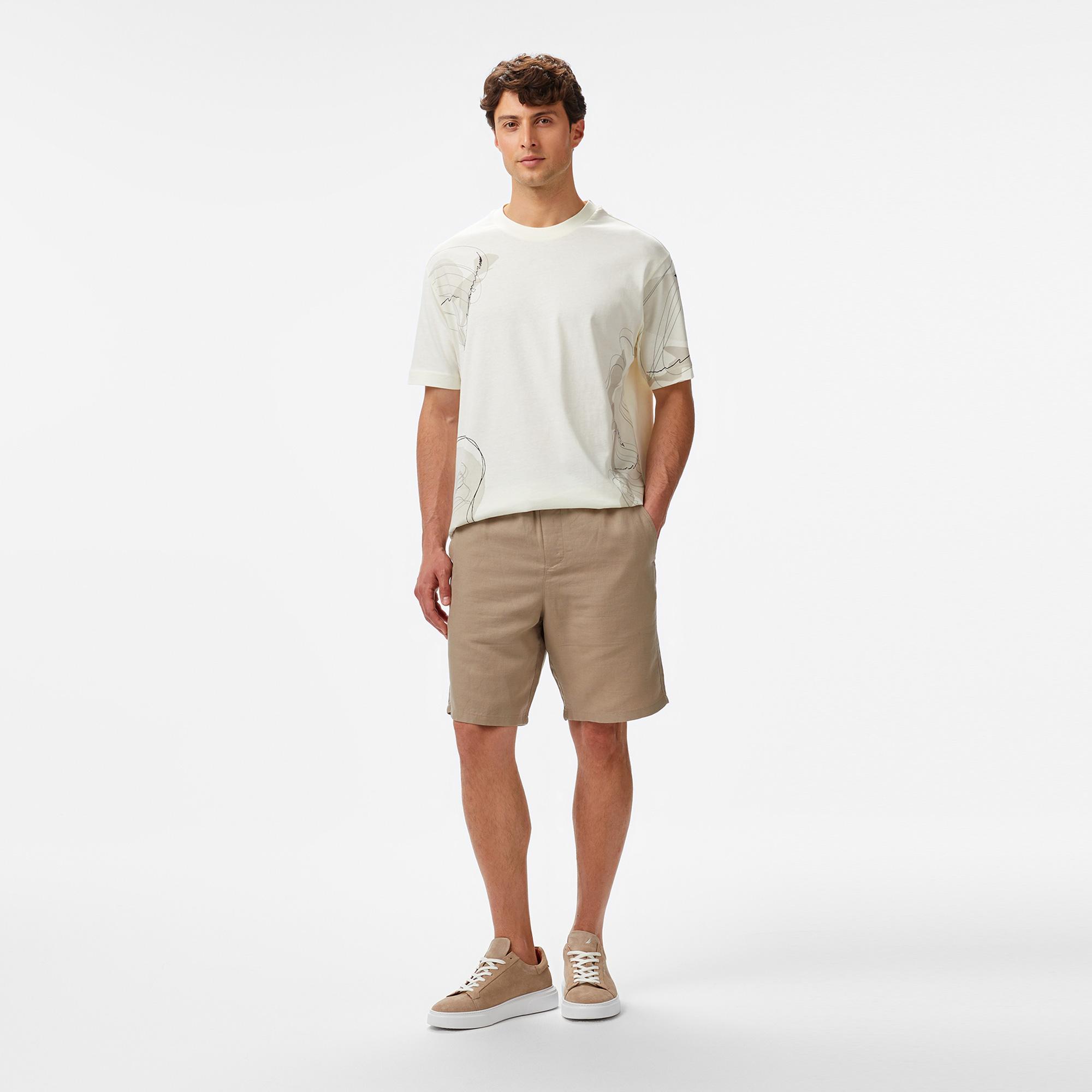 Nautica Erkek Krem Rengi Regular Fit Baskılı T-Shirt