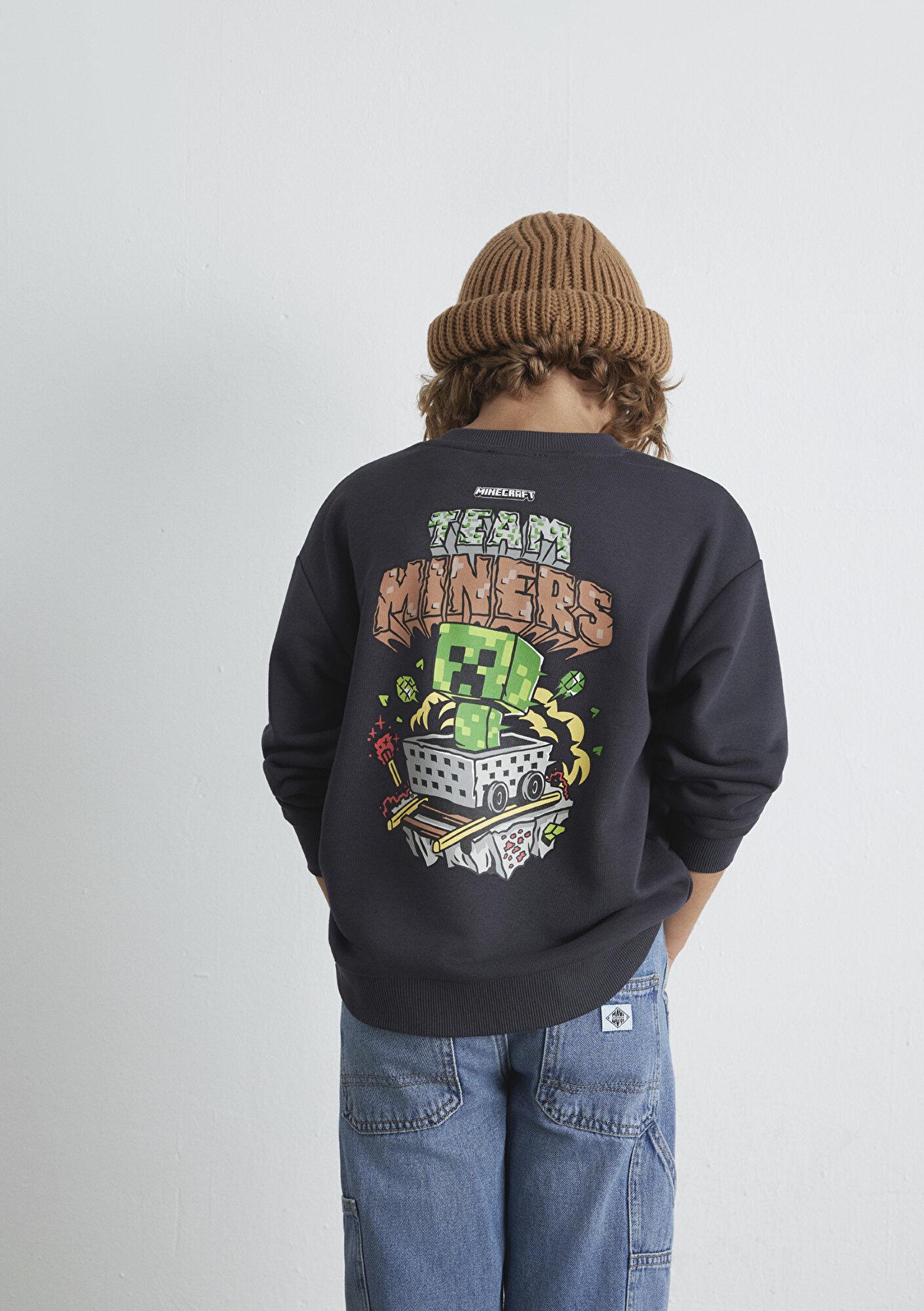 Mavi Minecraft Baskılı Antrasit Sweatshirt 6S10129-70087