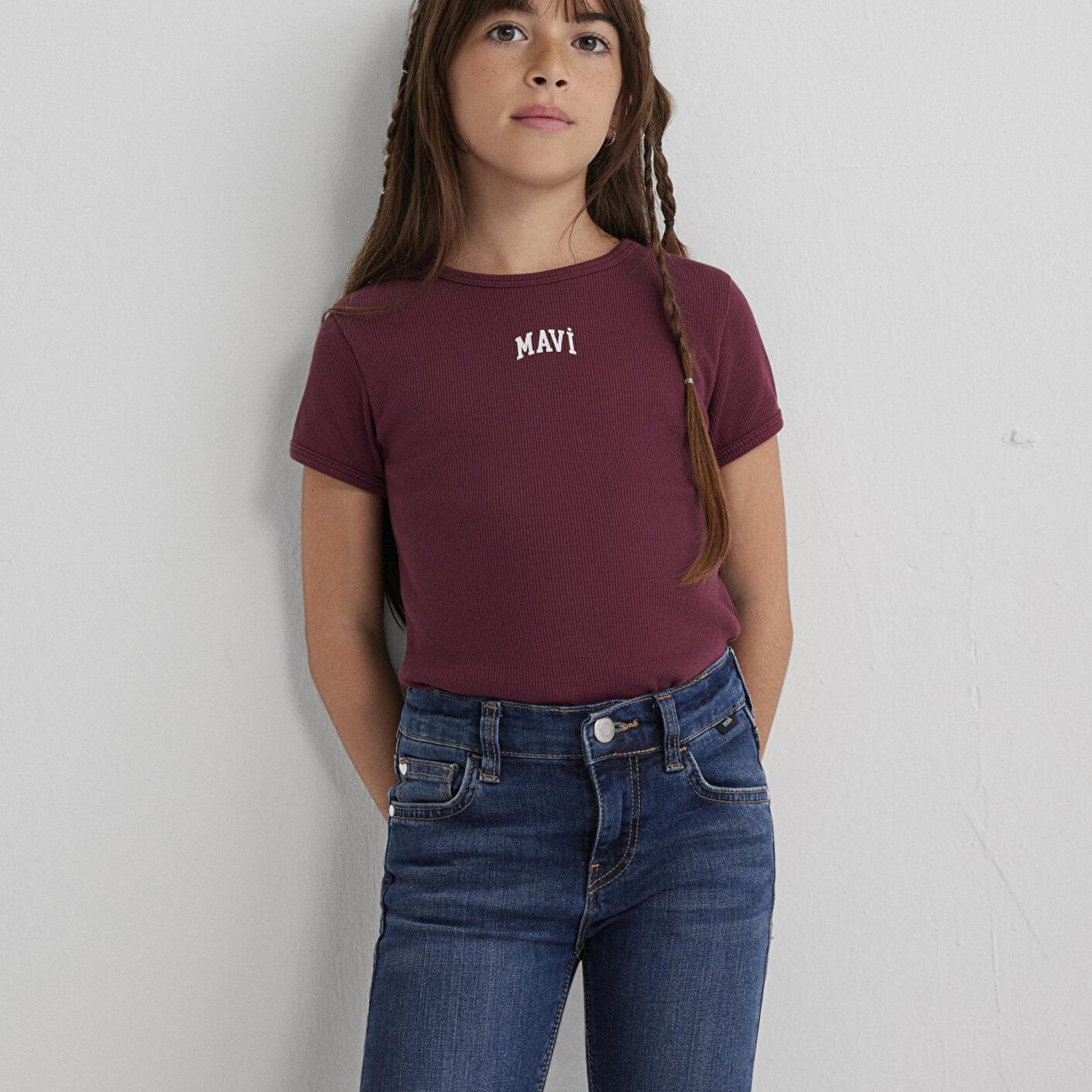 Mavi Mavi Logo Baskılı Bordo Tişört Fitted / Vücuda Oturan Kesim 7610350-70393