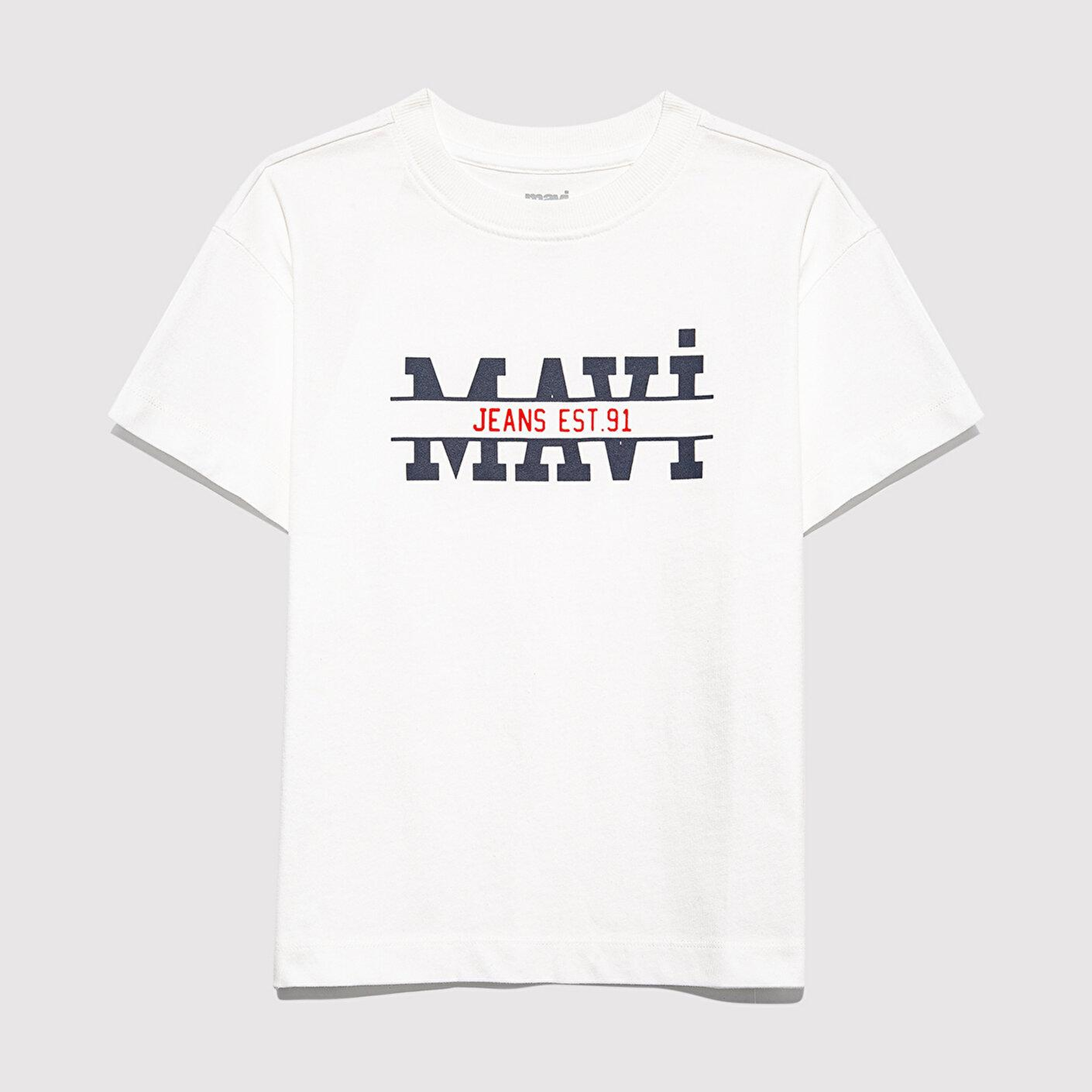 Mavi Mavi Logo Baskılı Ekru Tişört Loose Fit / Bol Rahat Kesim 6610397-70057