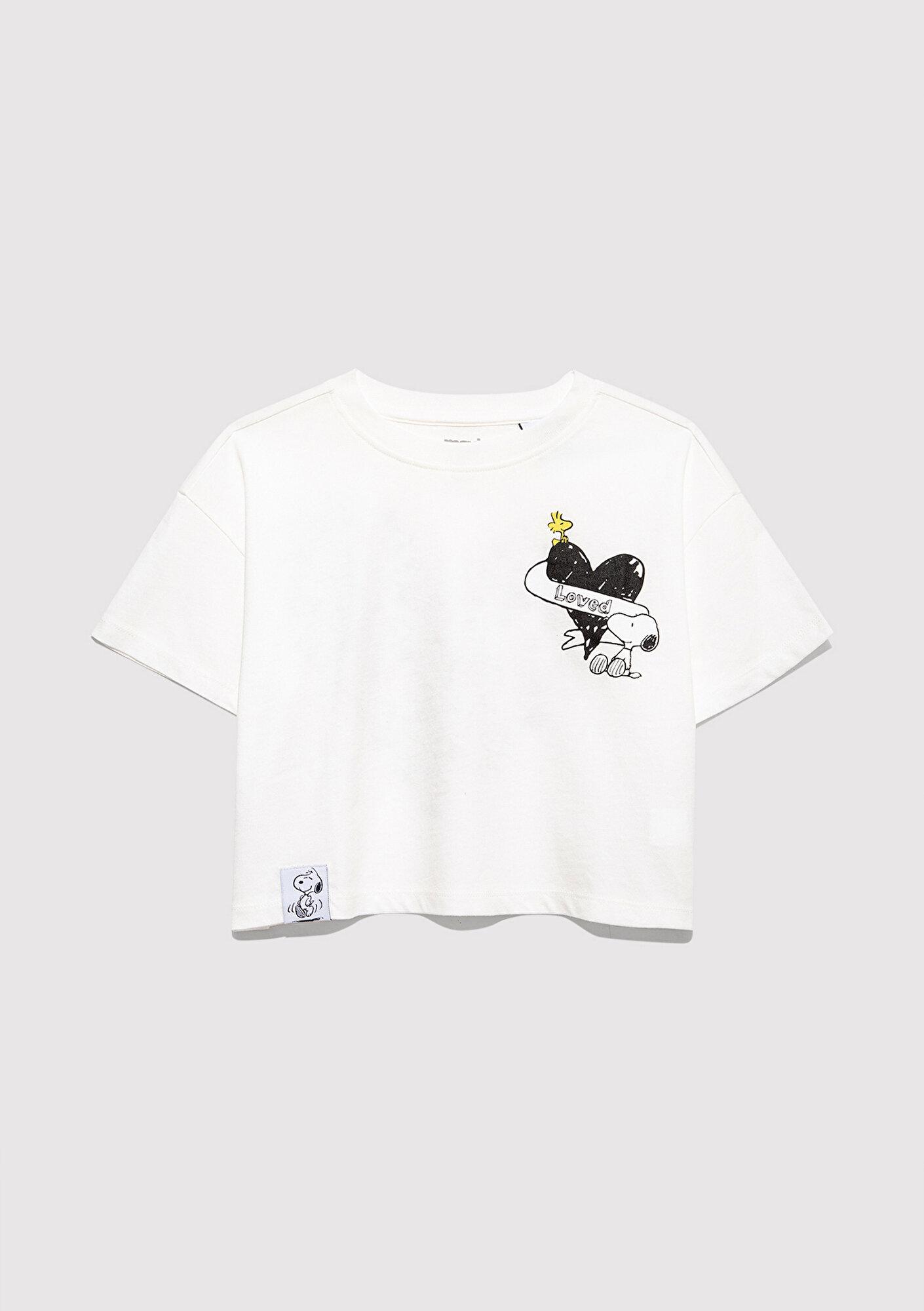Mavi Peanuts Baskılı Ekru Tişört Loose Fit / Bol Rahat Kesim 7610373-70057