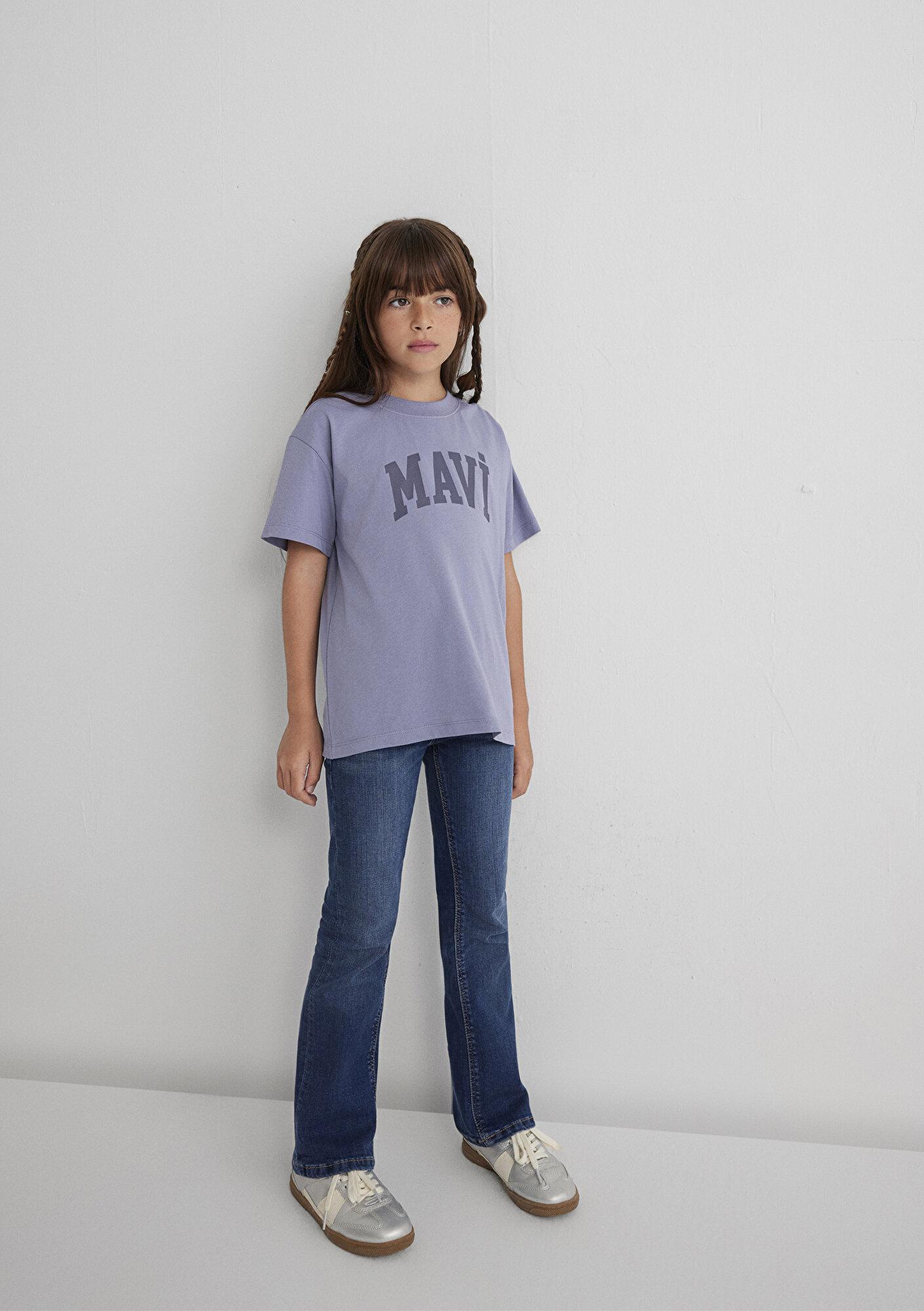Mavi Mavi Logo Baskılı Mor Tişört Loose Fit / Bol Rahat Kesim 7610385-88095