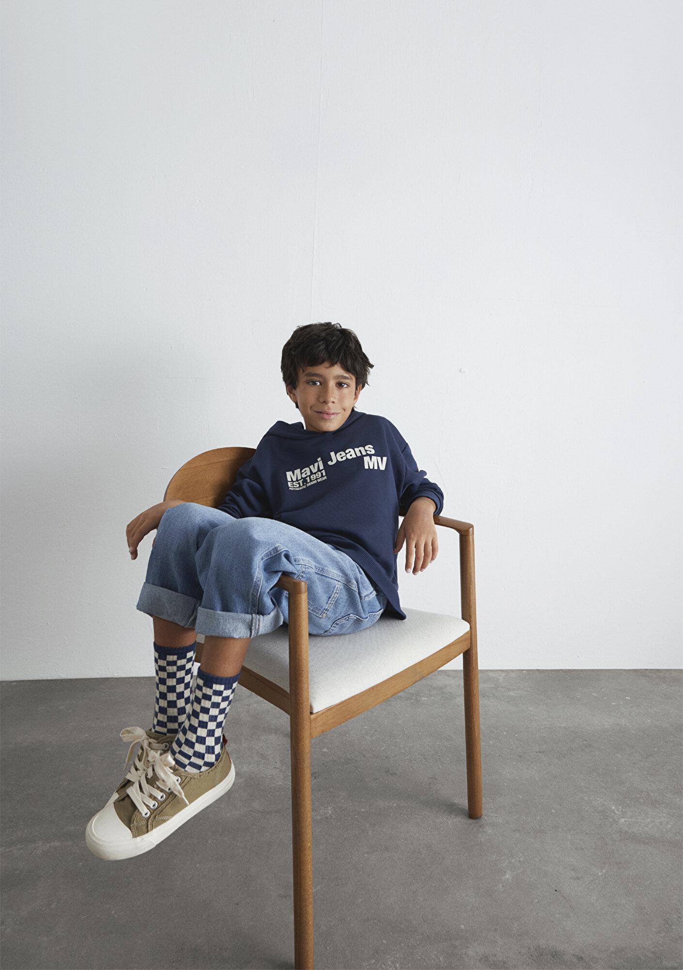 Mavi Mavi Jeans Baskılı Kapüşonlu Lacivert Sweatshirt 6S10141-82318