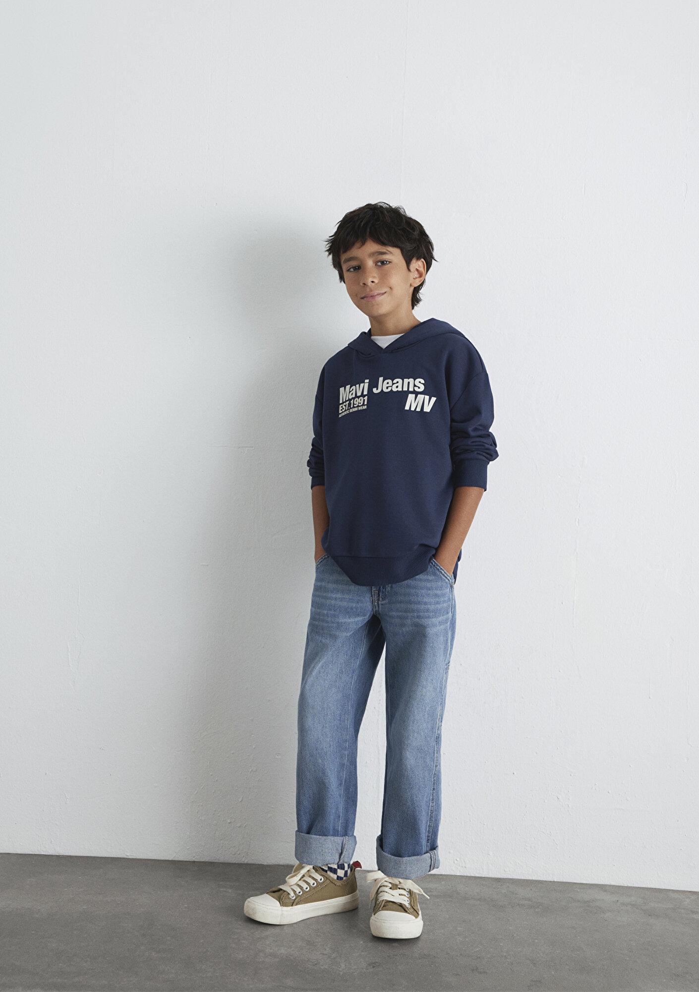Mavi Mavi Jeans Baskılı Kapüşonlu Lacivert Sweatshirt 6S10141-82318