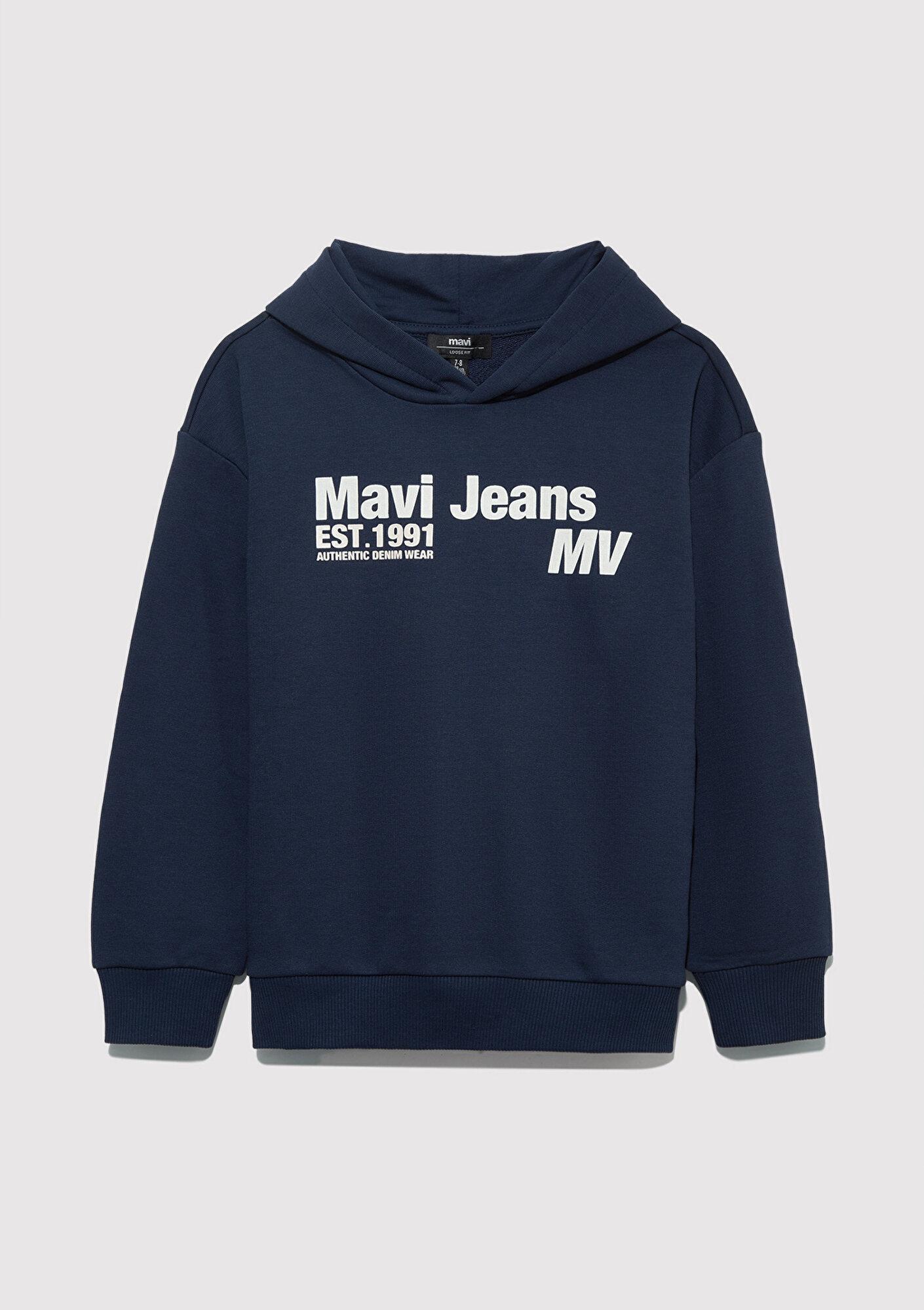 Mavi Mavi Jeans Baskılı Kapüşonlu Lacivert Sweatshirt 6S10141-82318