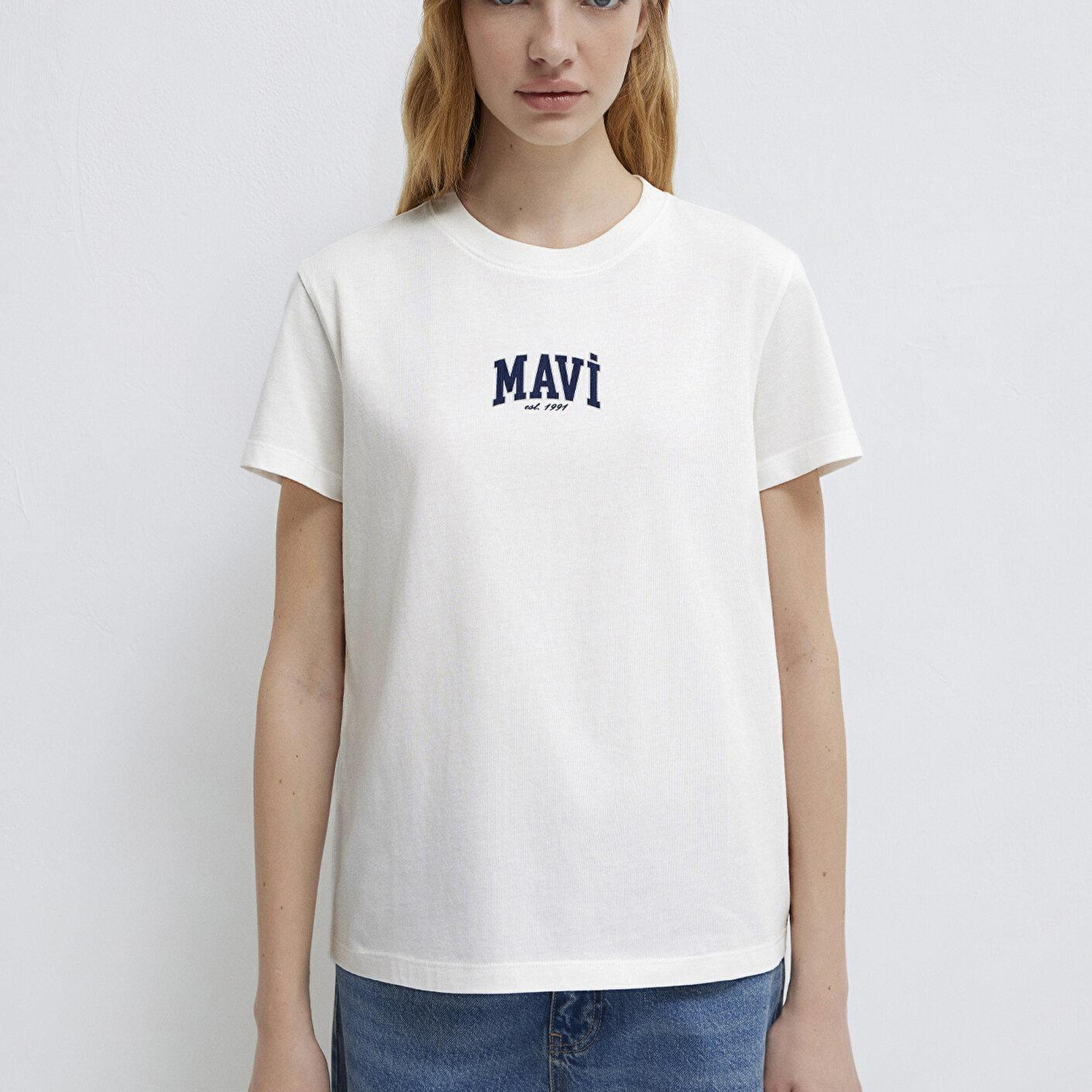 Mavi Mavi Logo Baskılı Ekru Tişört Regular Fit / Normal Kesim 1613412-70057