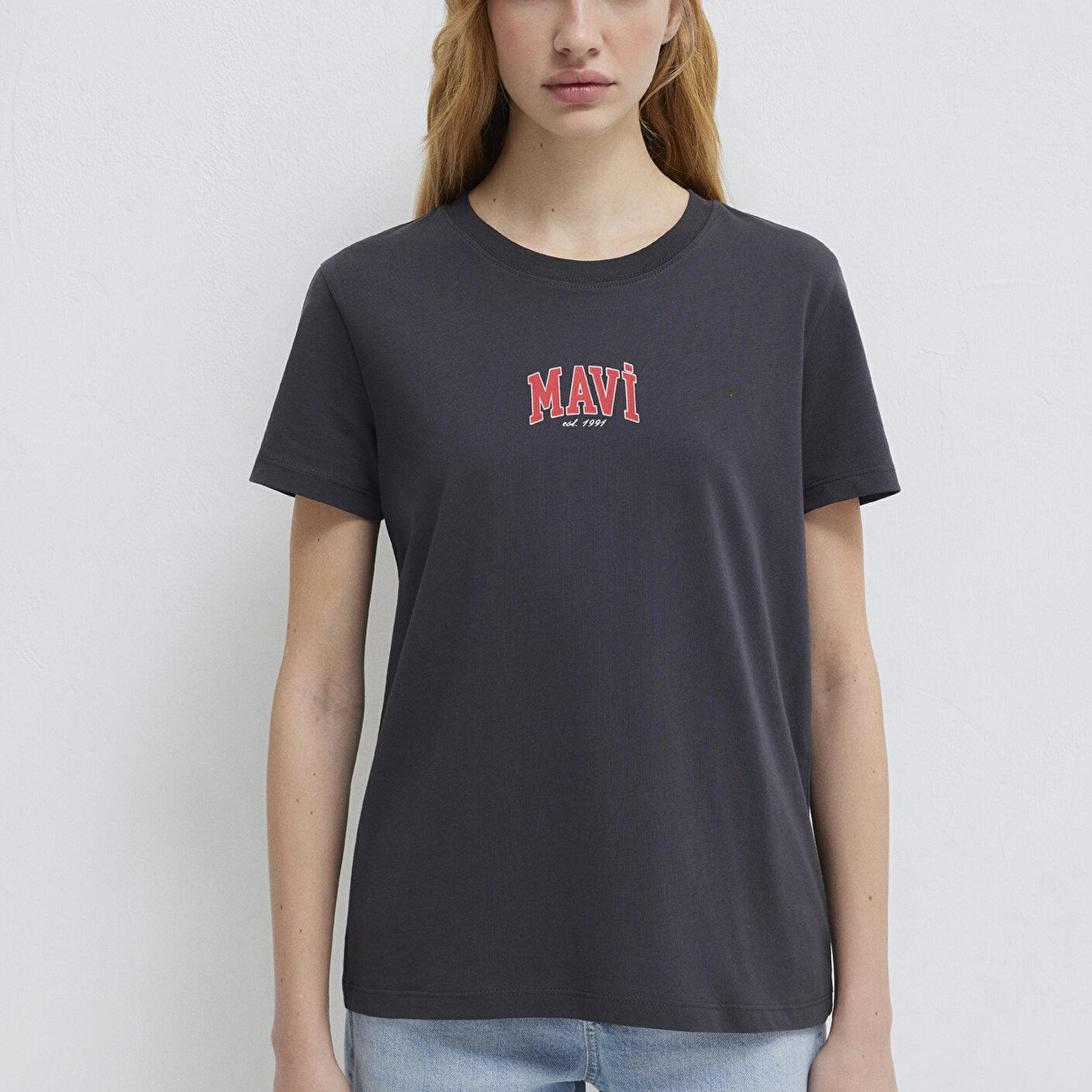 Mavi Mavi Logo Baskılı Antrasit Tişört Regular Fit / Normal Kesim 1613412-70087