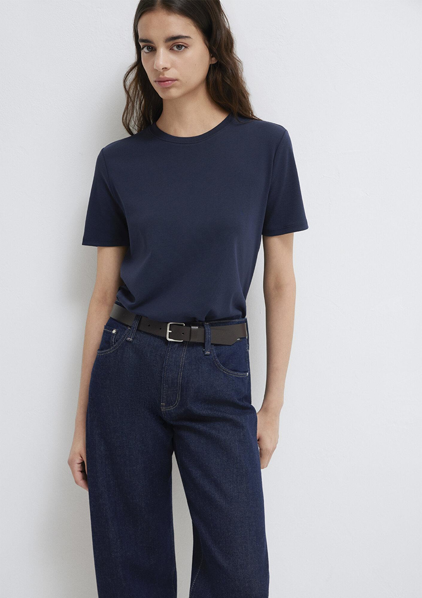 Mavi Lacivert Basic Tişört Semi Slim Fit / Yarı Dar Kesim 1612916-86623