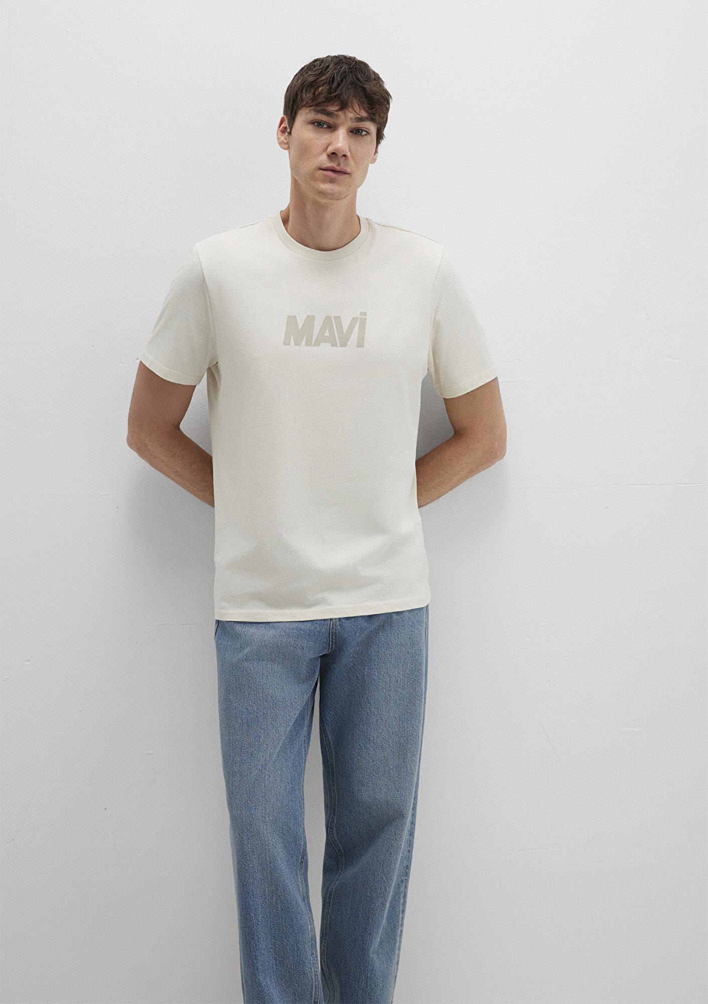Mavi Mavi Logo Baskılı Bej Tişört Regular Fit / Normal Kesim 0612896-70134