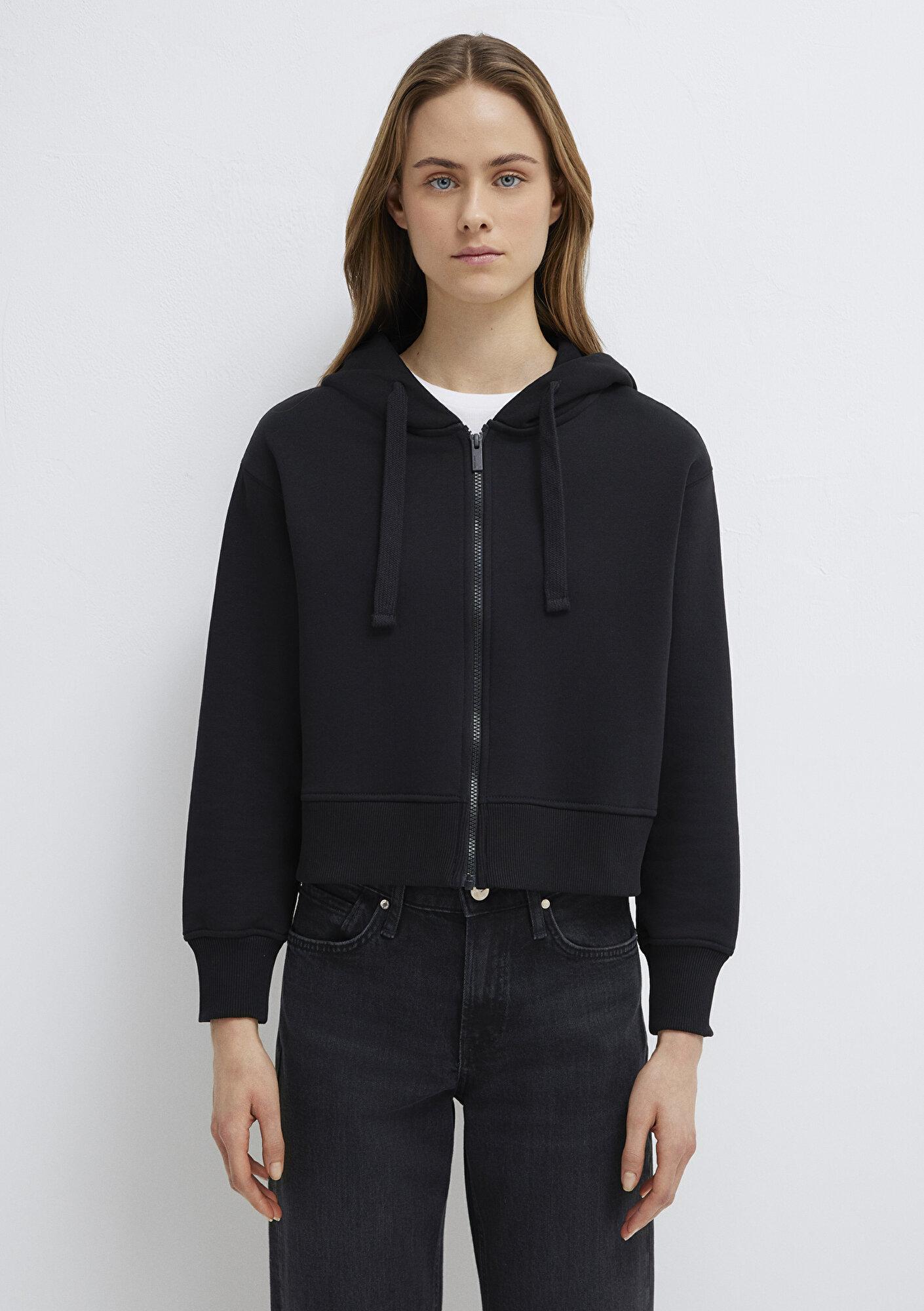 Mavi Kapüşonlu Siyah Basic Crop Sweatshirt 1S10388-900