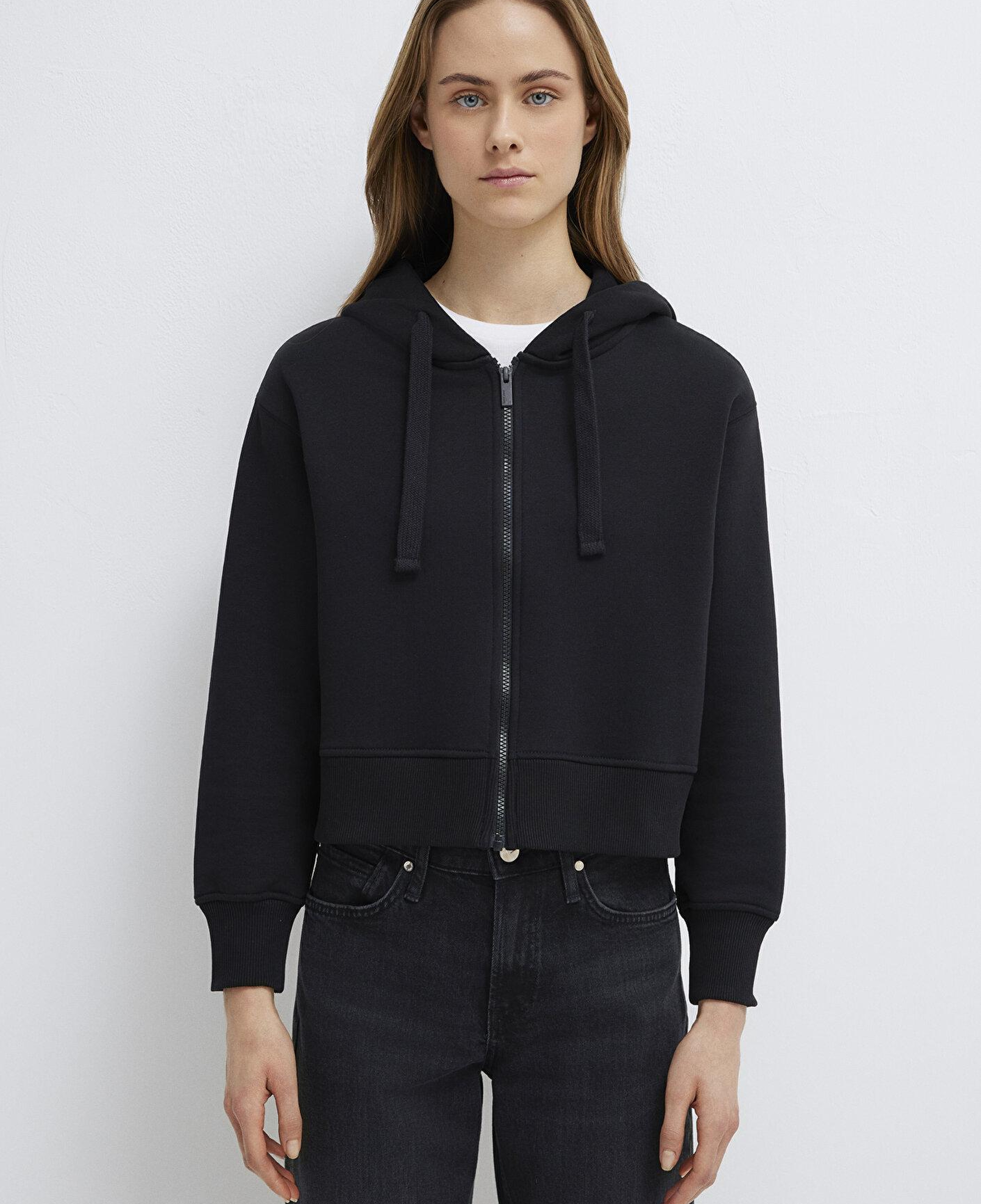 Mavi Kapüşonlu Siyah Basic Crop Sweatshirt 1S10388-900