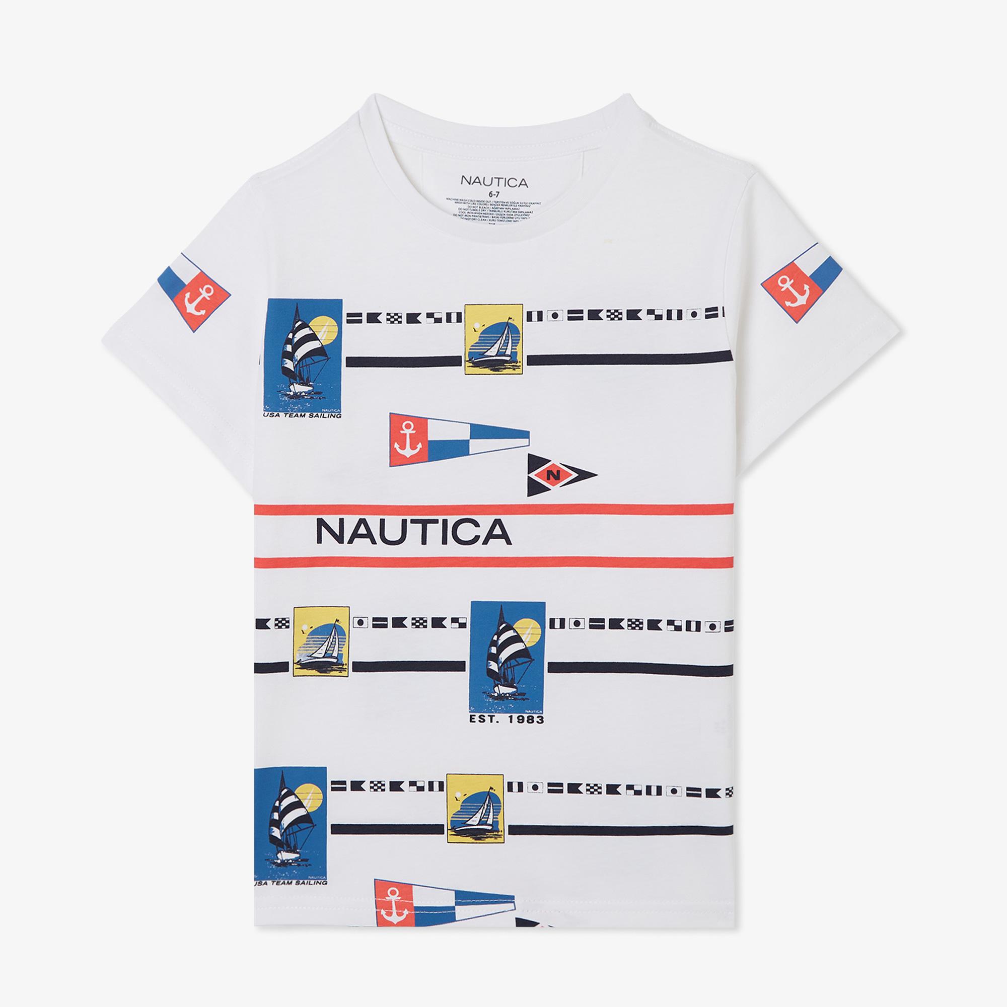 Nautica Erkek Çocuk Beyaz Regular Fit Baskılı T-Shirt