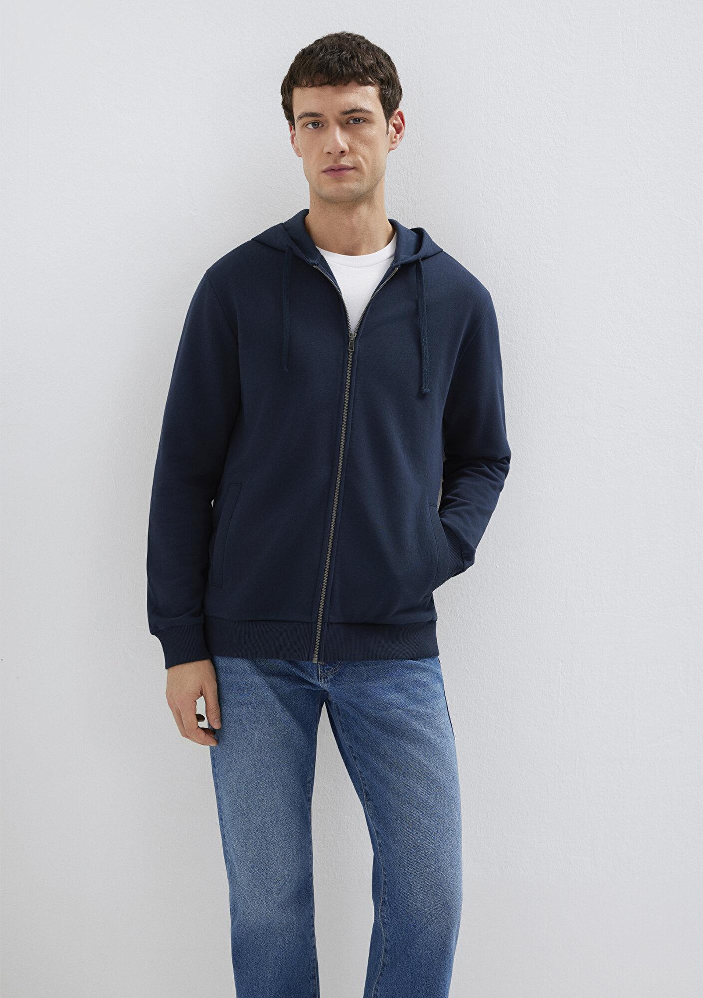 Mavi Kapüşonlu Fermuarlı Lacivert Sweatshirt 0S10423-70490