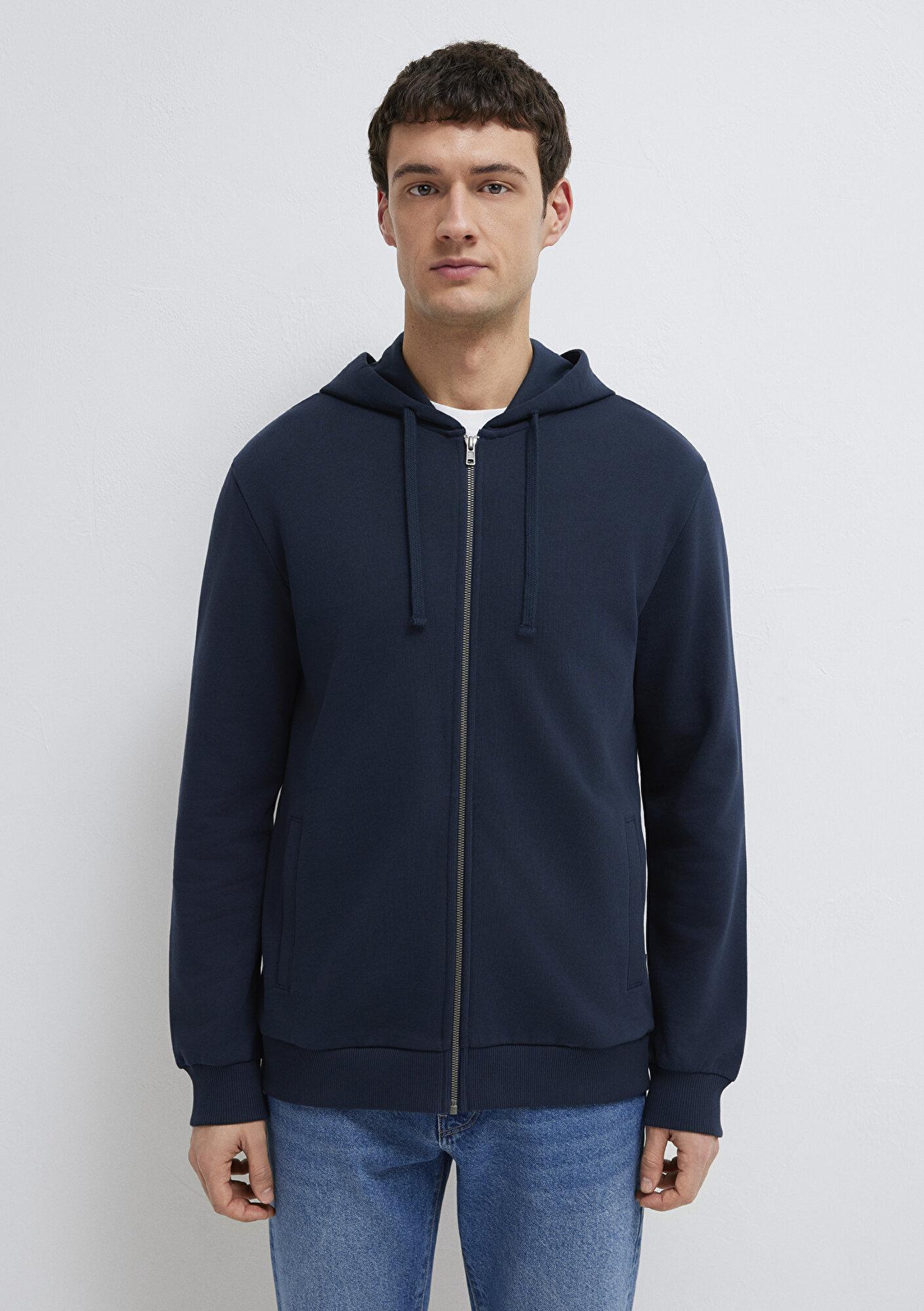 Mavi Kapüşonlu Fermuarlı Lacivert Sweatshirt 0S10423-70490