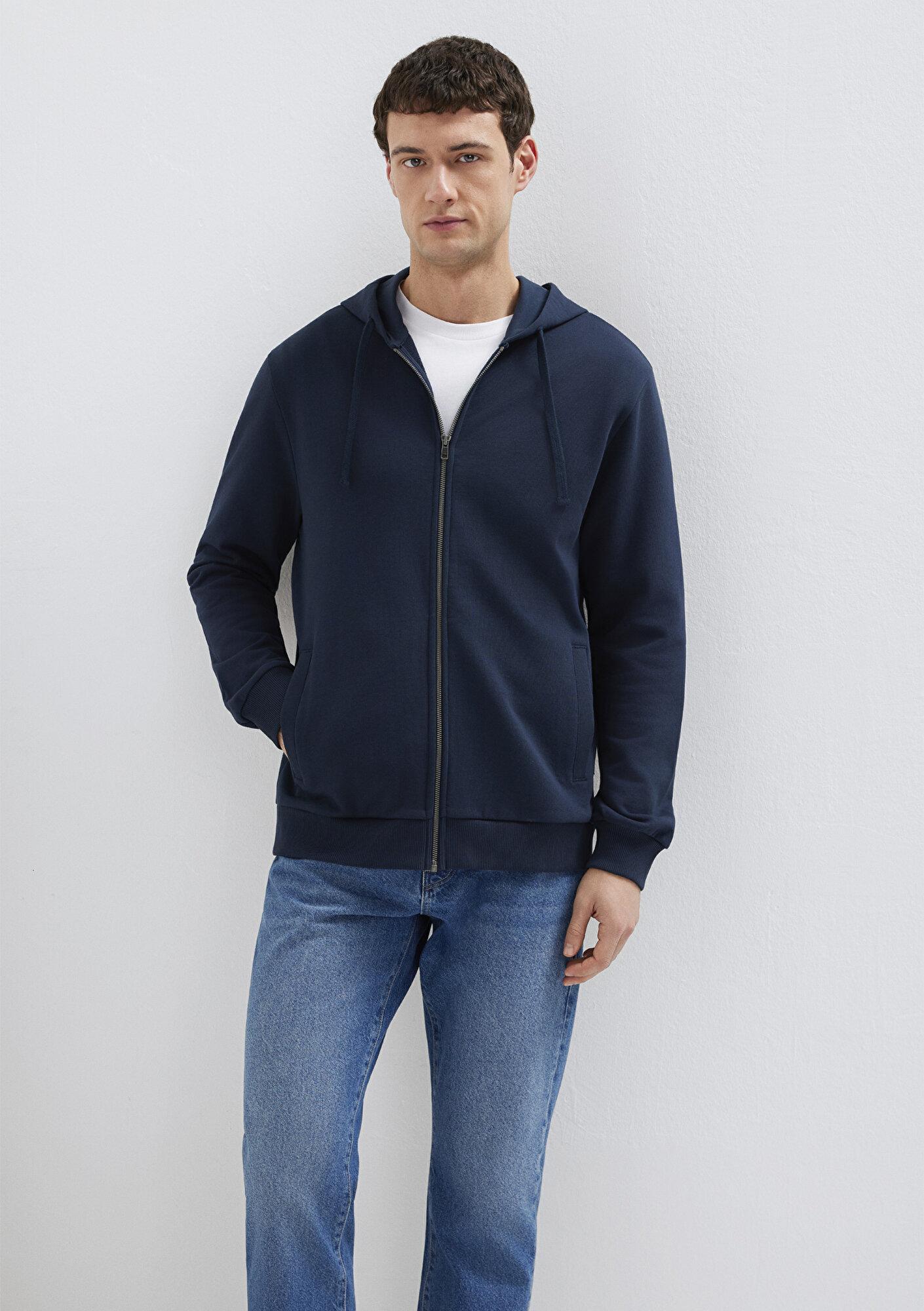 Mavi Kapüşonlu Fermuarlı Lacivert Sweatshirt 0S10423-70490