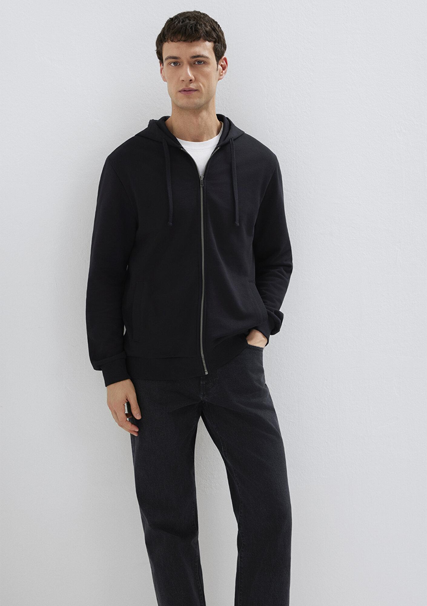 Mavi Kapüşonlu Fermuarlı Siyah Sweatshirt 0S10423-900