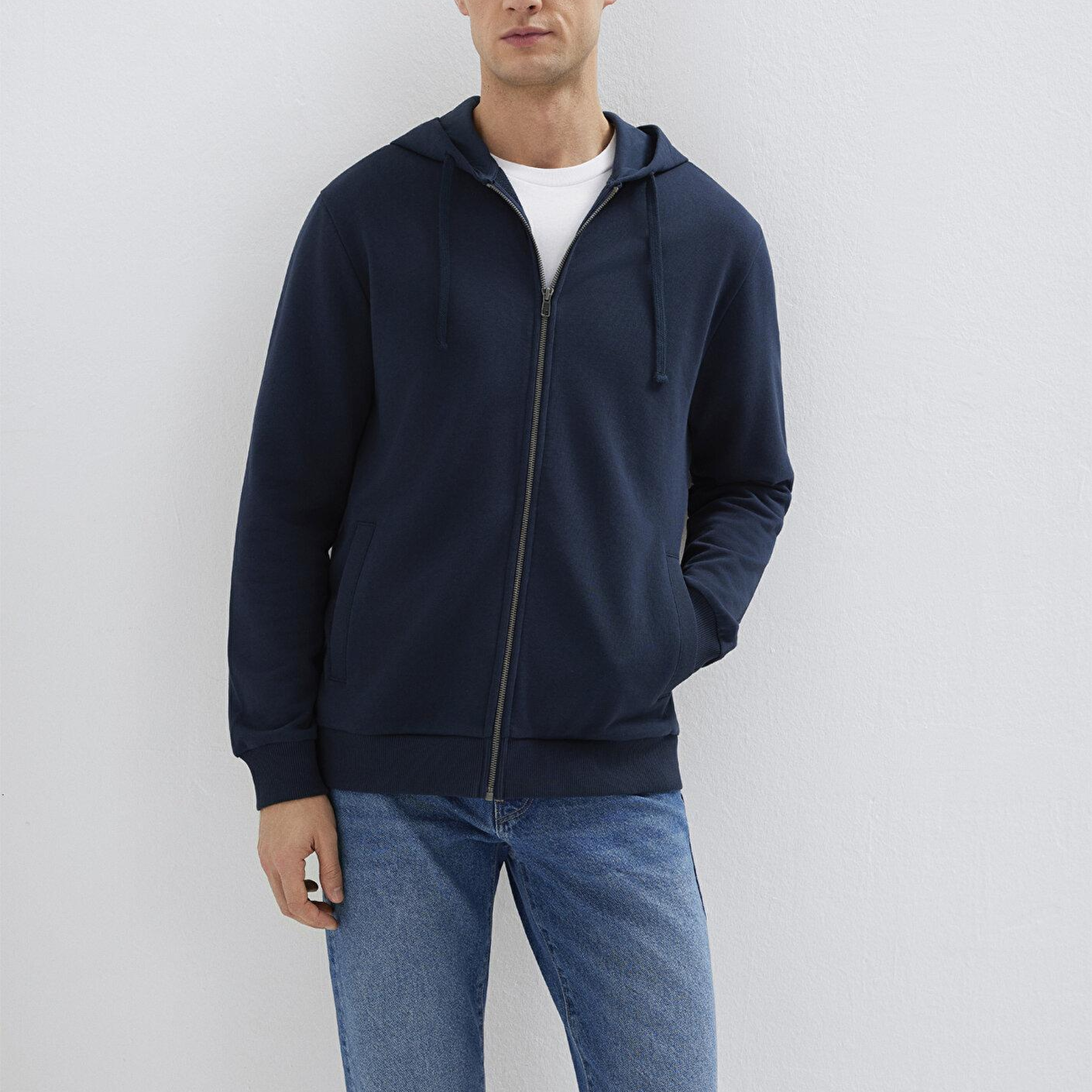 Mavi Kapüşonlu Fermuarlı Lacivert Sweatshirt 0S10423-70490