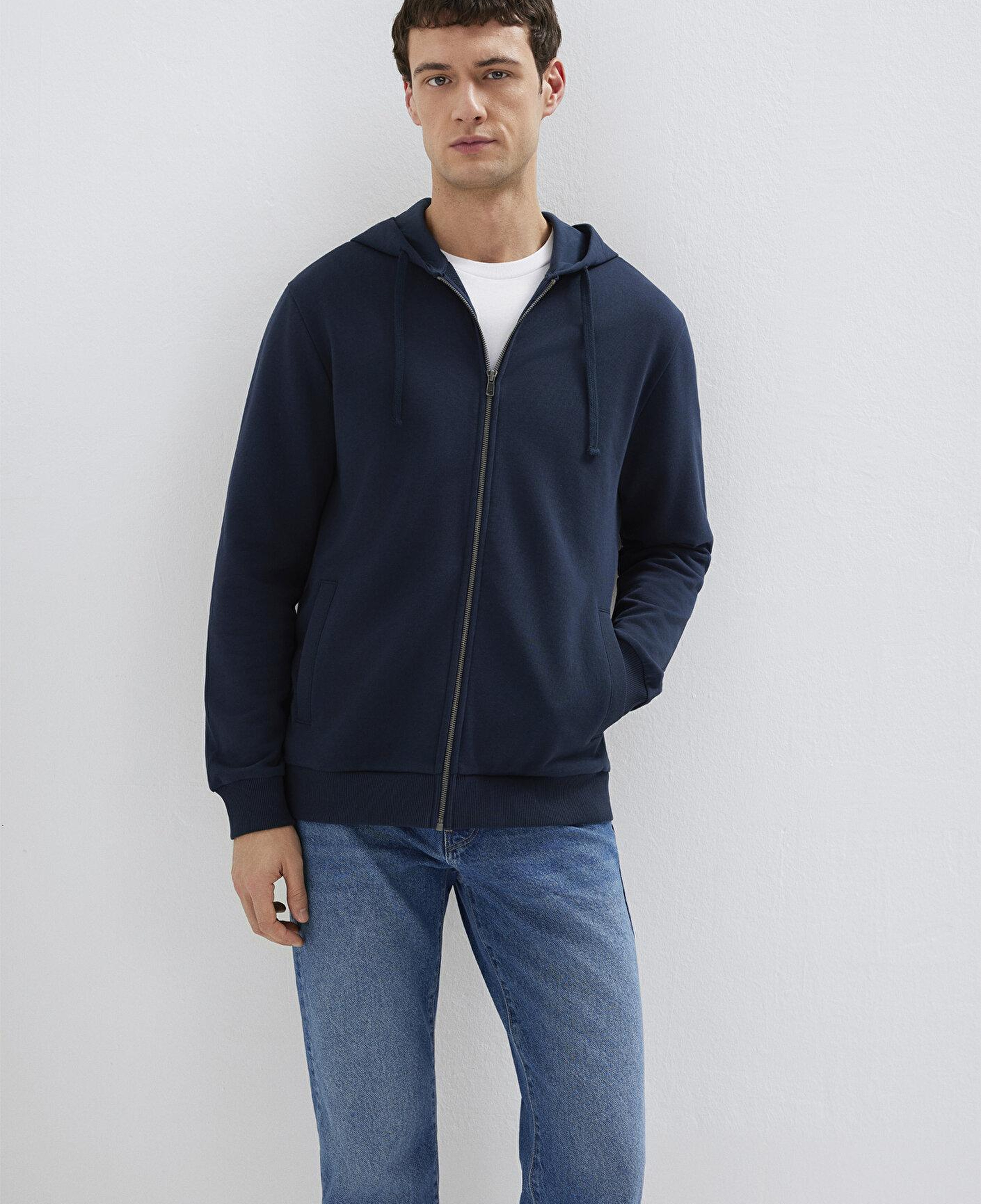 Mavi Kapüşonlu Fermuarlı Lacivert Sweatshirt 0S10423-70490