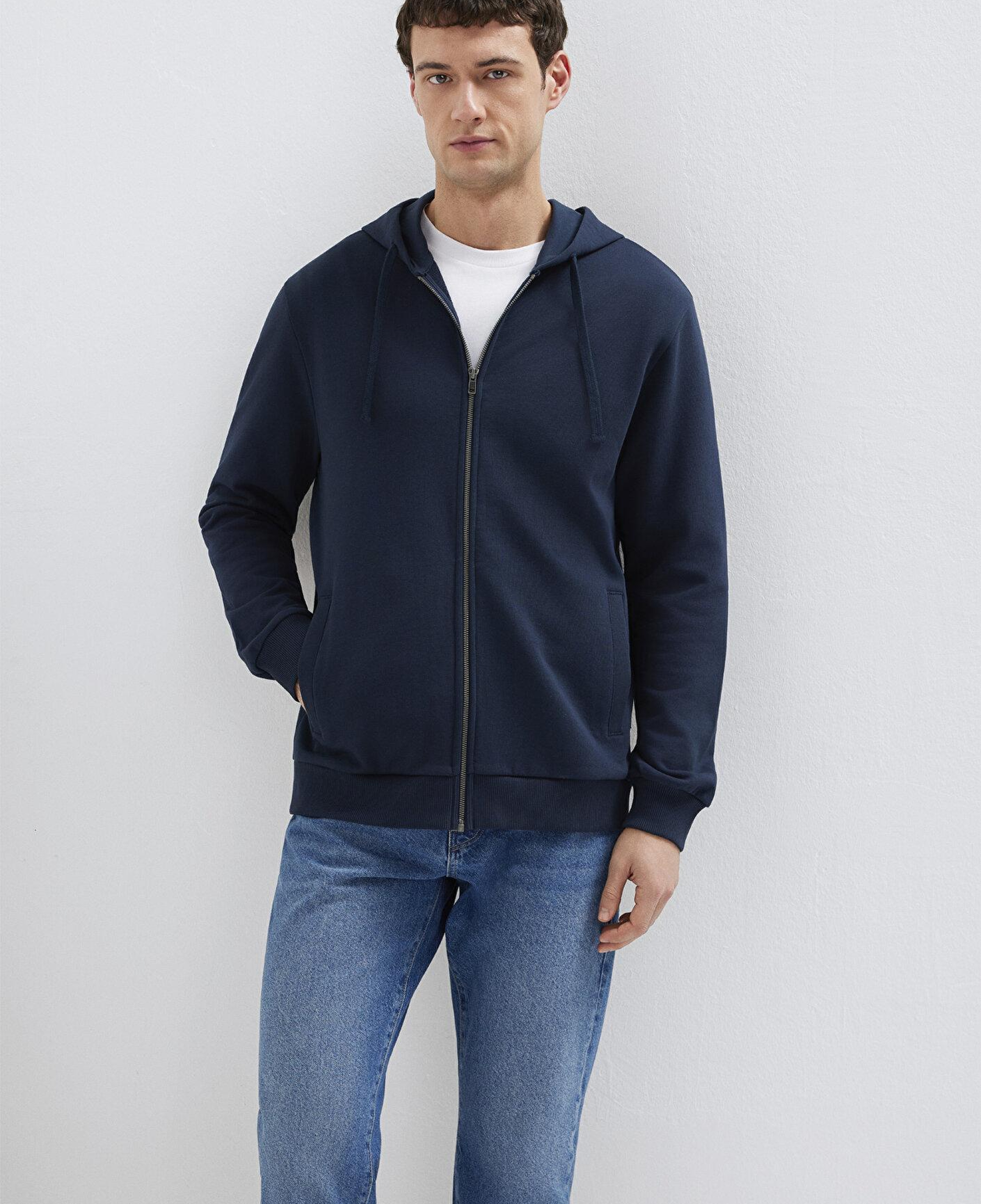 Mavi Kapüşonlu Fermuarlı Lacivert Sweatshirt 0S10423-70490