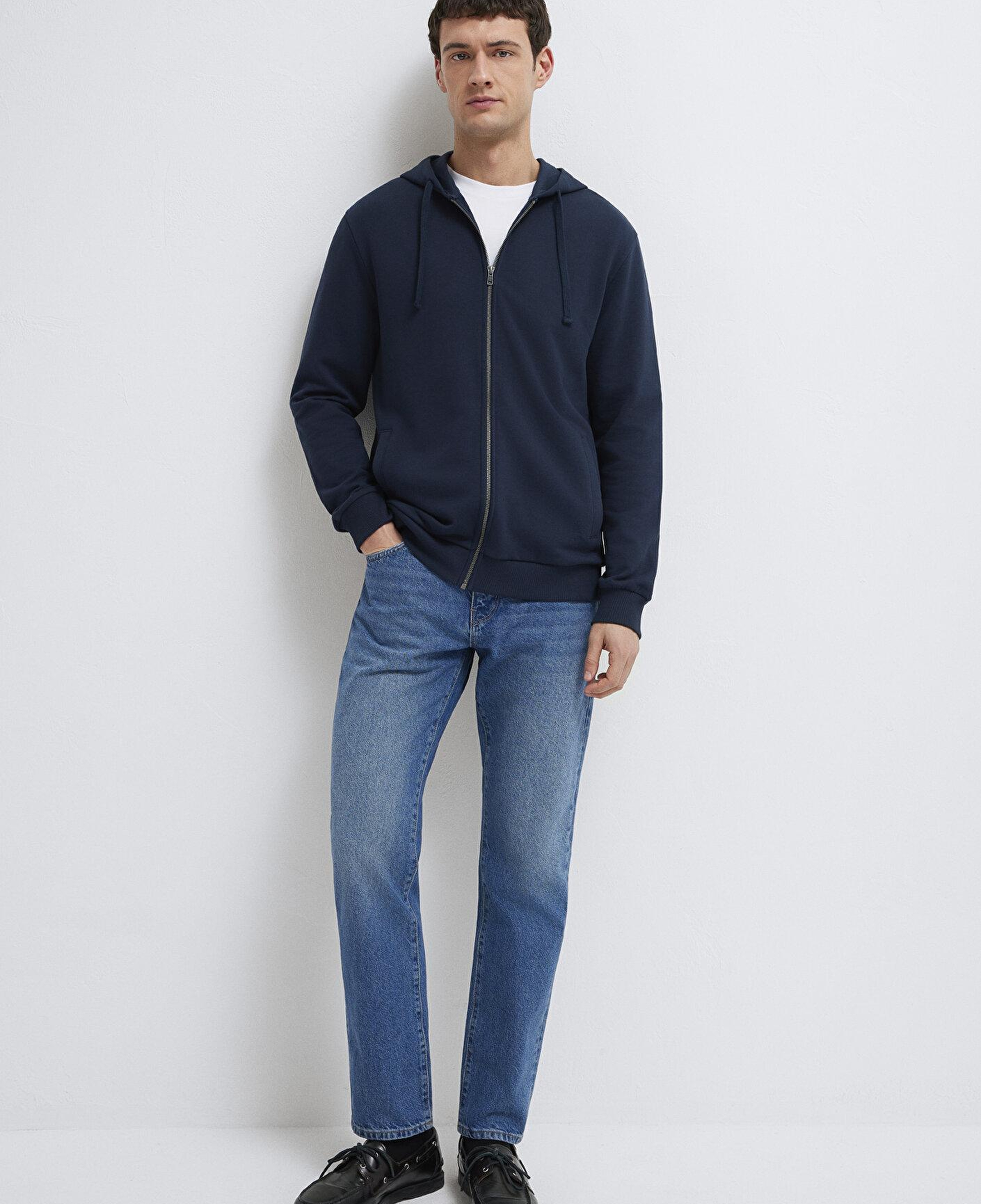 Mavi Kapüşonlu Fermuarlı Lacivert Sweatshirt 0S10423-70490