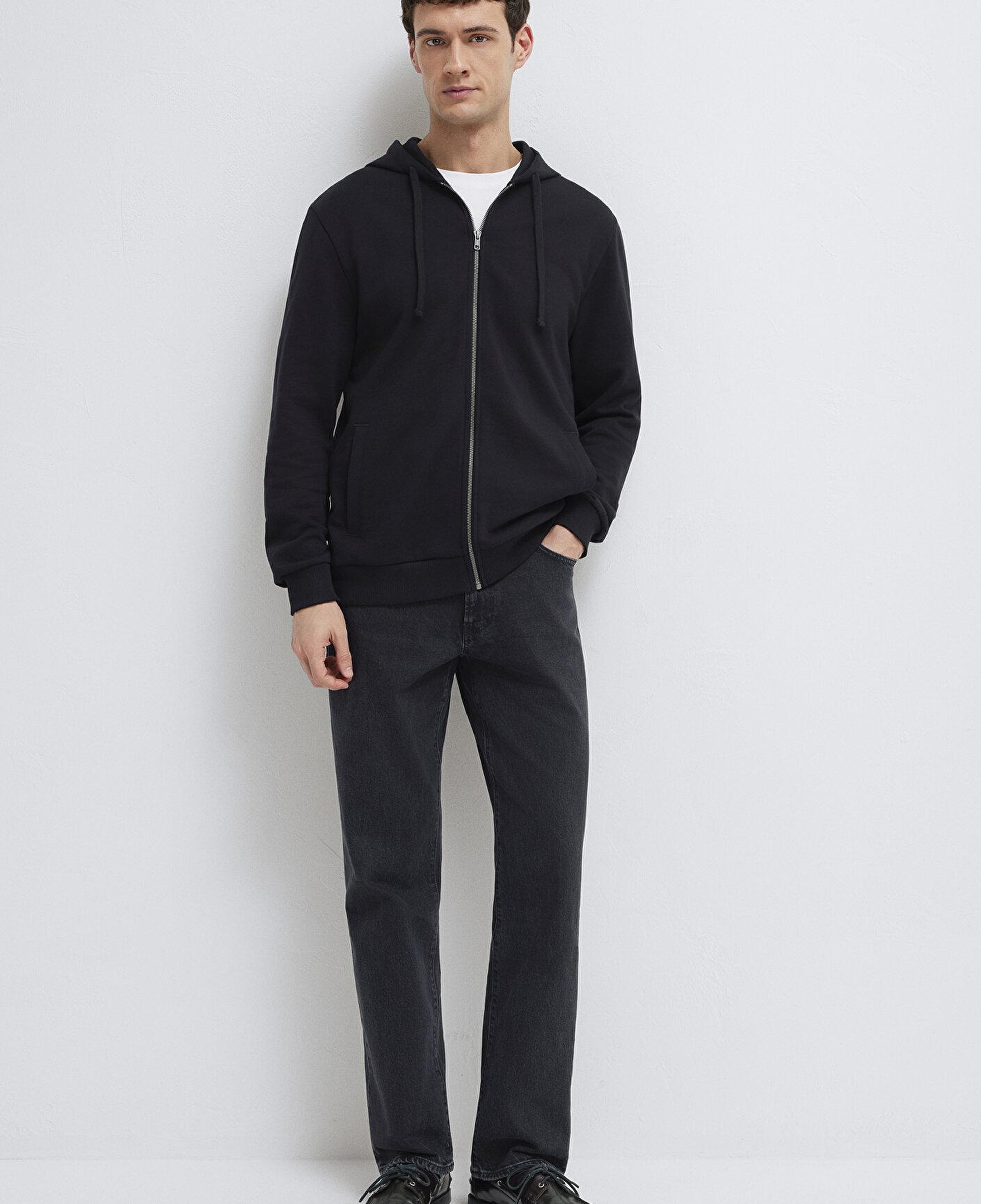 Mavi Kapüşonlu Fermuarlı Siyah Sweatshirt 0S10423-900