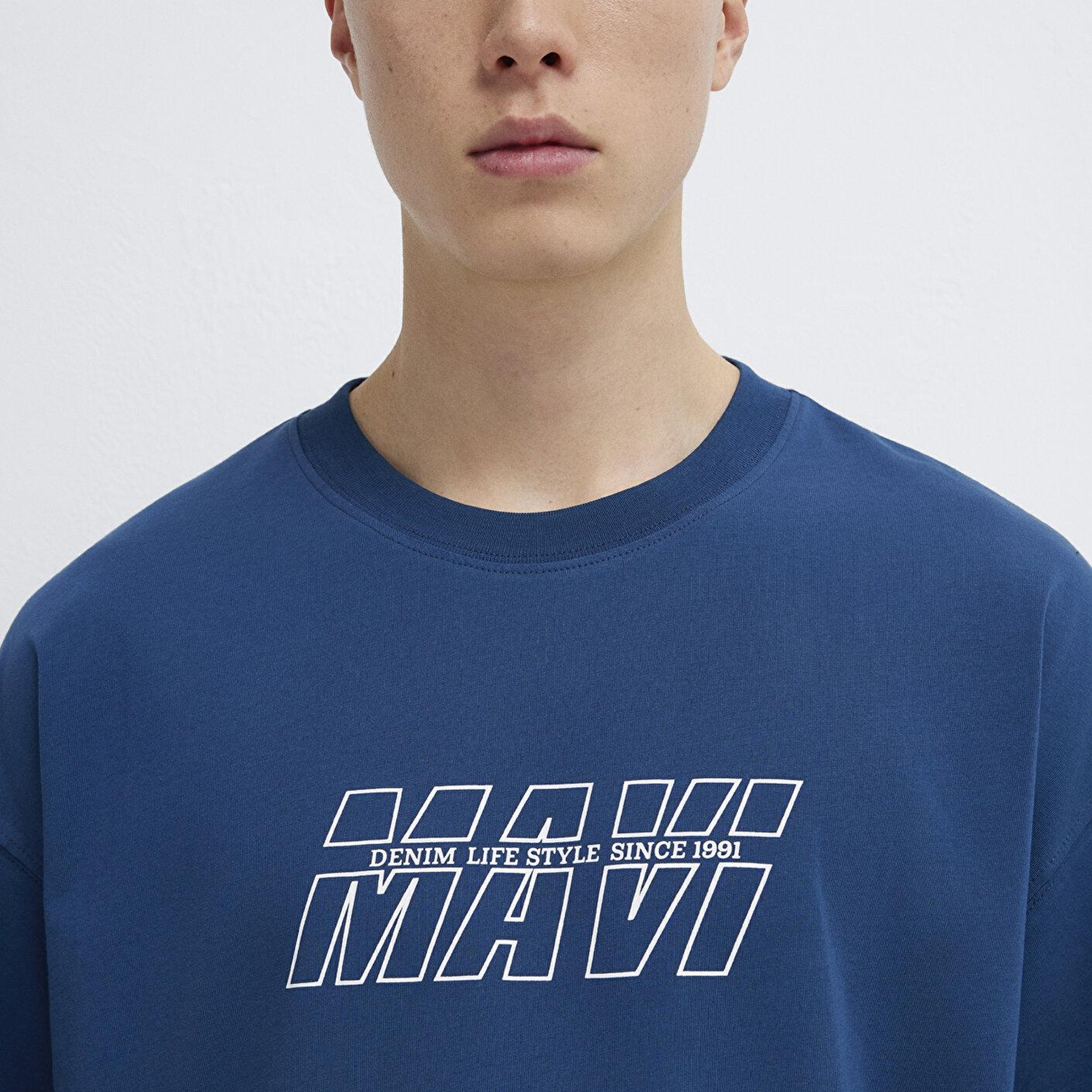 Mavi Mavi Baskılı Lacivert Tişört Oversize / Geniş Kesim 0611827-89287