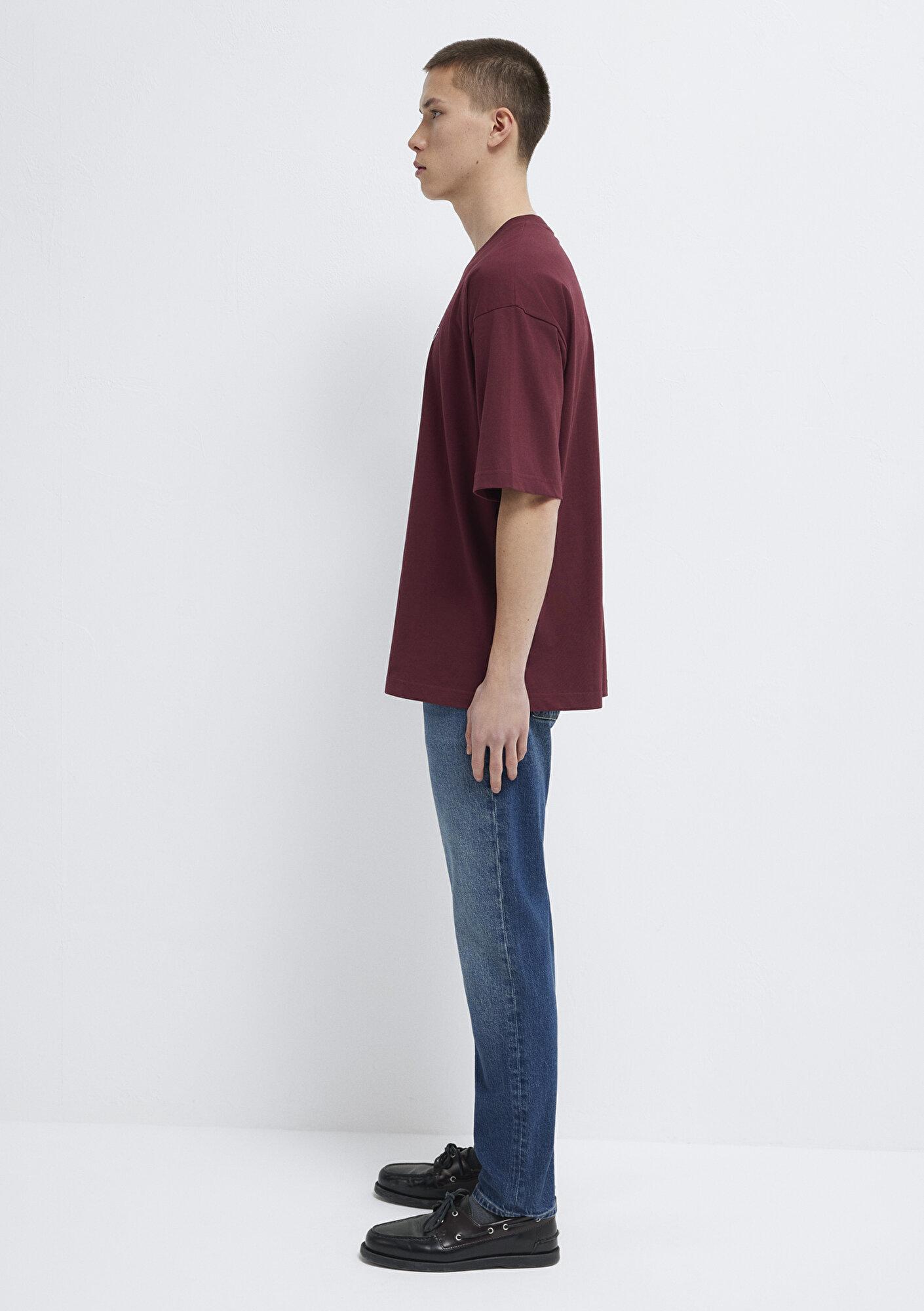 Mavi Mavi Baskılı Bordo Tişört Oversize / Geniş Kesim 0611827-70396