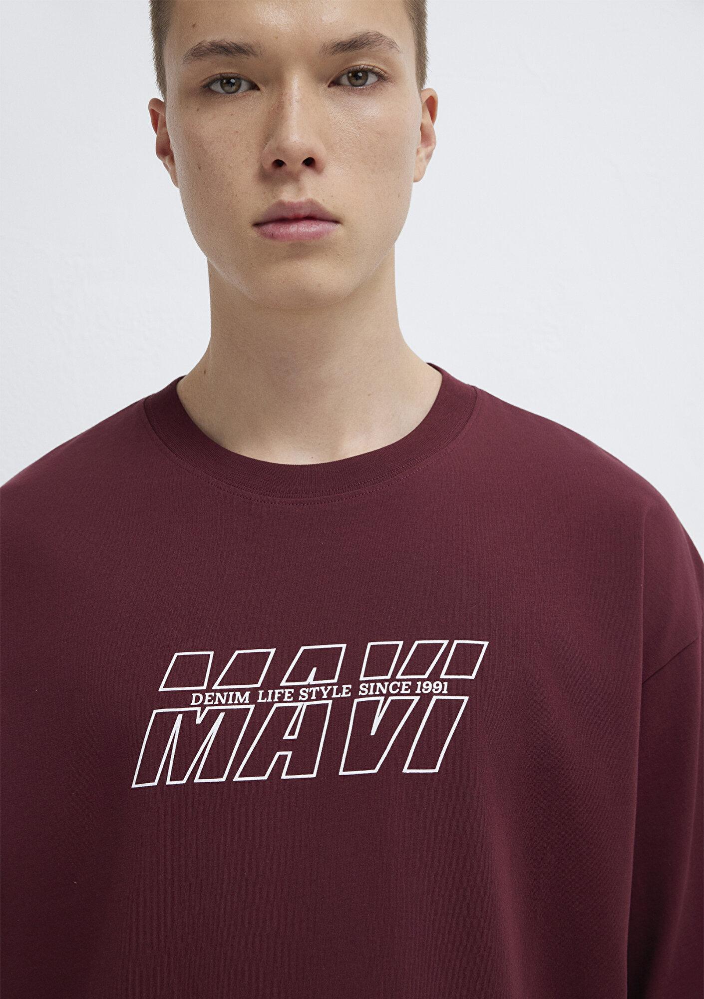 Mavi Mavi Baskılı Bordo Tişört Oversize / Geniş Kesim 0611827-70396