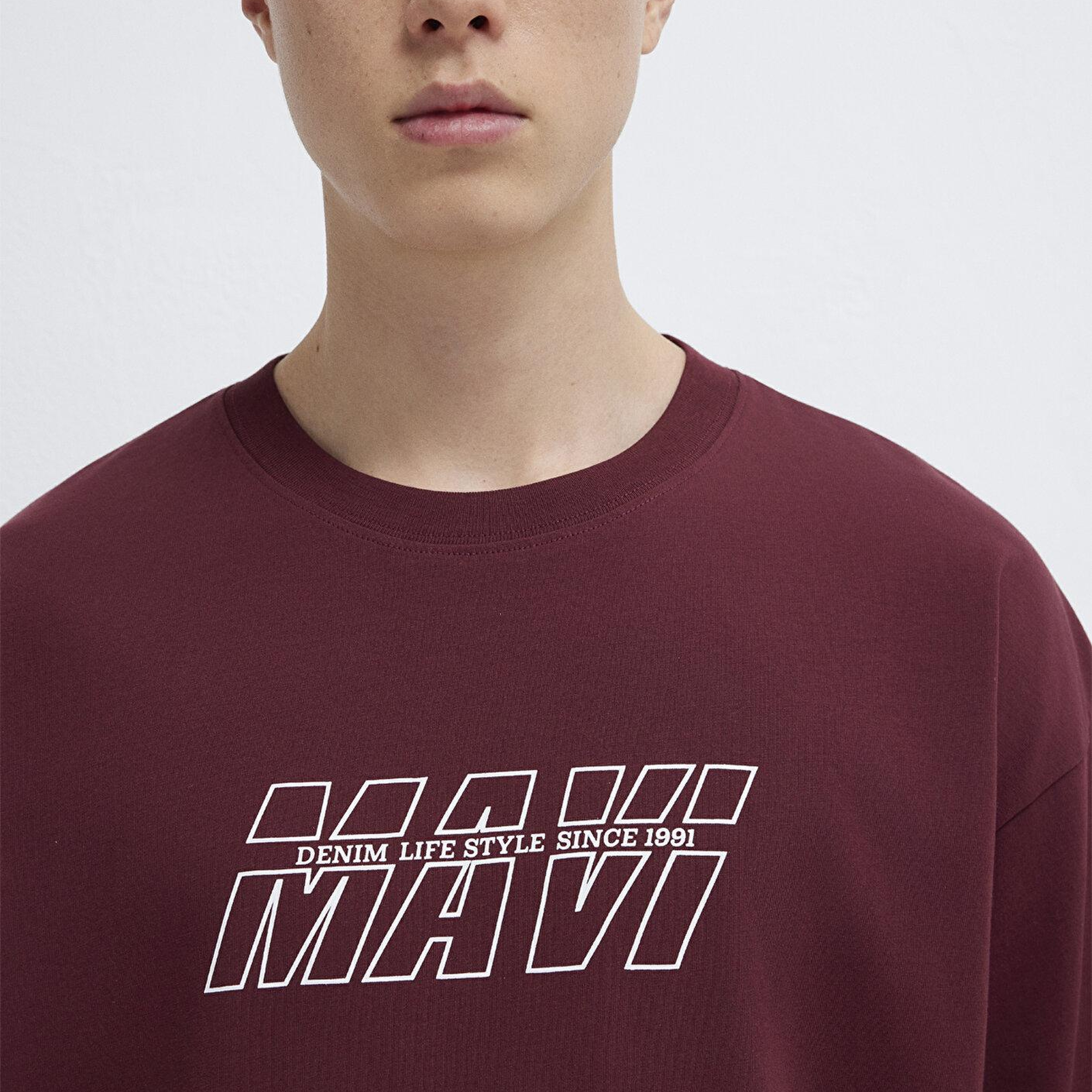 Mavi Mavi Baskılı Bordo Tişört Oversize / Geniş Kesim 0611827-70396