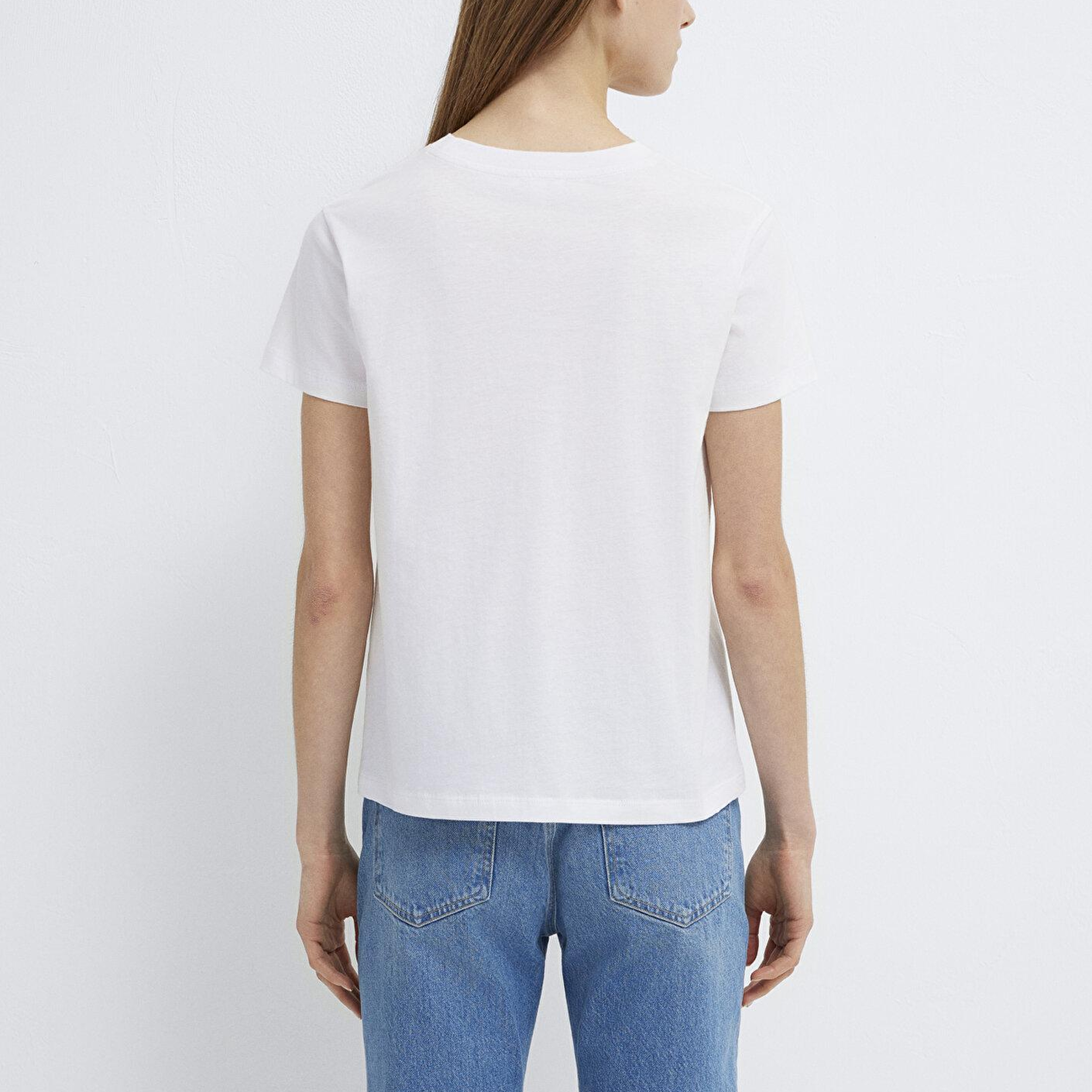 Mavi Mavi Kedi Baskılı Beyaz Tişört Semi Slim Fit / Yarı Dar Kesim 1613287-620
