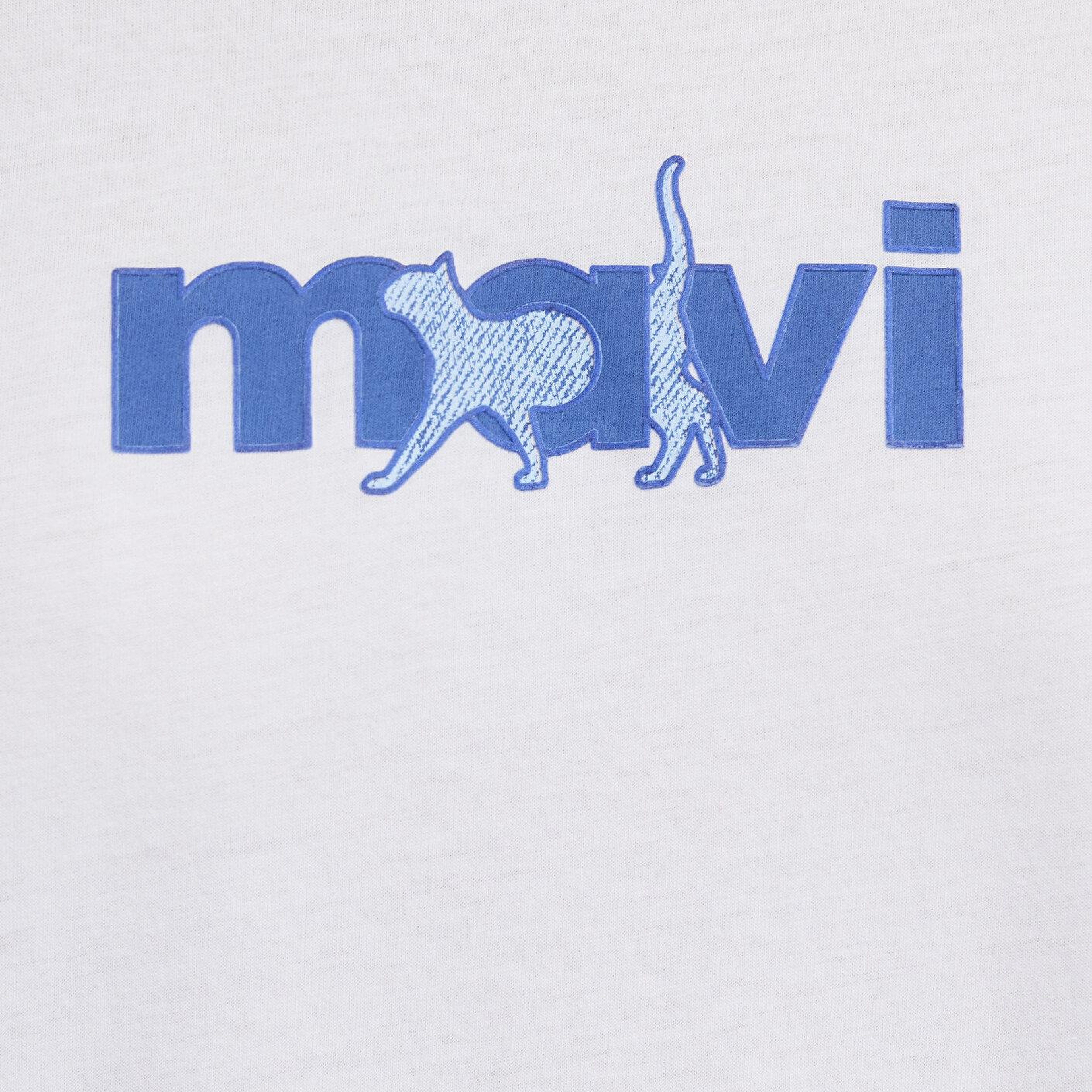 Mavi Mavi Kedi Baskılı Beyaz Tişört Semi Slim Fit / Yarı Dar Kesim 1613287-620