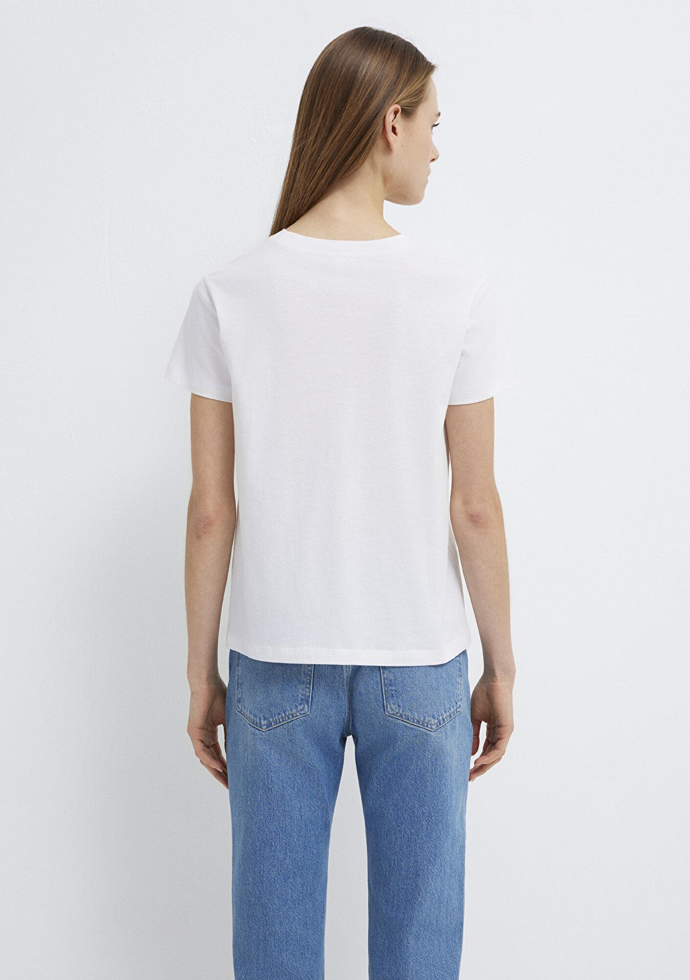 Mavi Mavi Kedi Baskılı Beyaz Tişört Semi Slim Fit / Yarı Dar Kesim 1613287-620