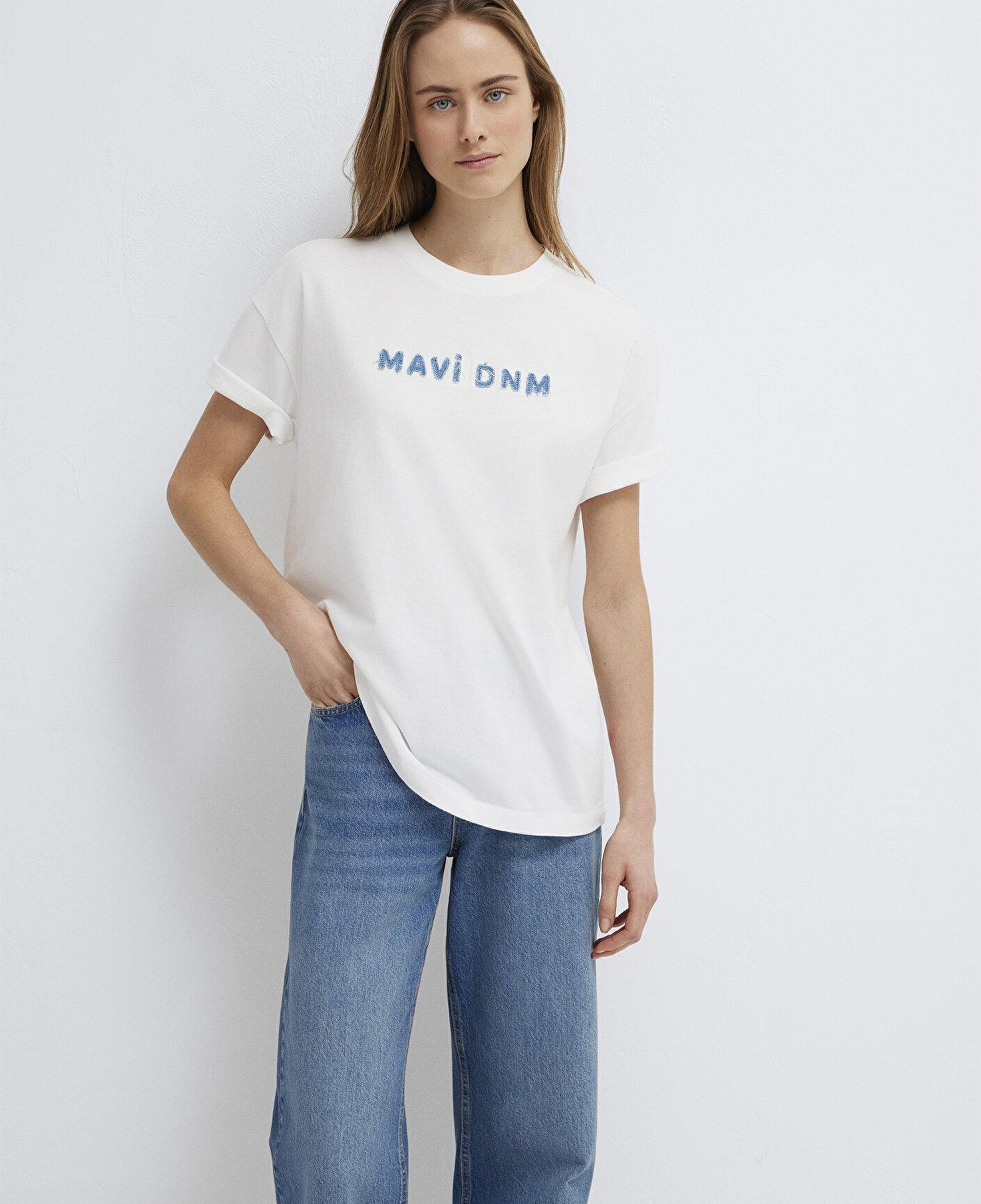 Mavi Mavi Baskılı Ekru Tişört Loose Fit / Bol Rahat Kesim 1613146-70057