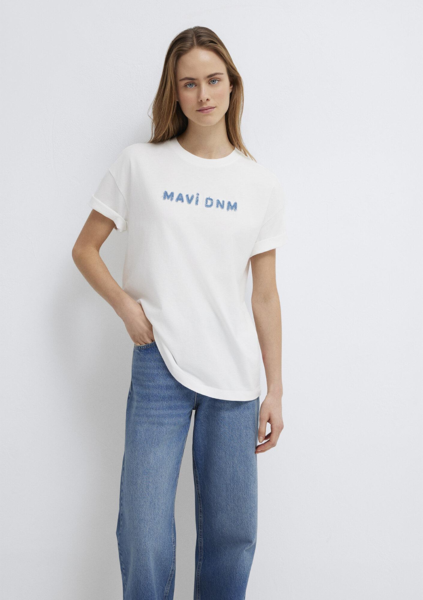 Mavi Mavi Baskılı Ekru Tişört Loose Fit / Bol Rahat Kesim 1613146-70057